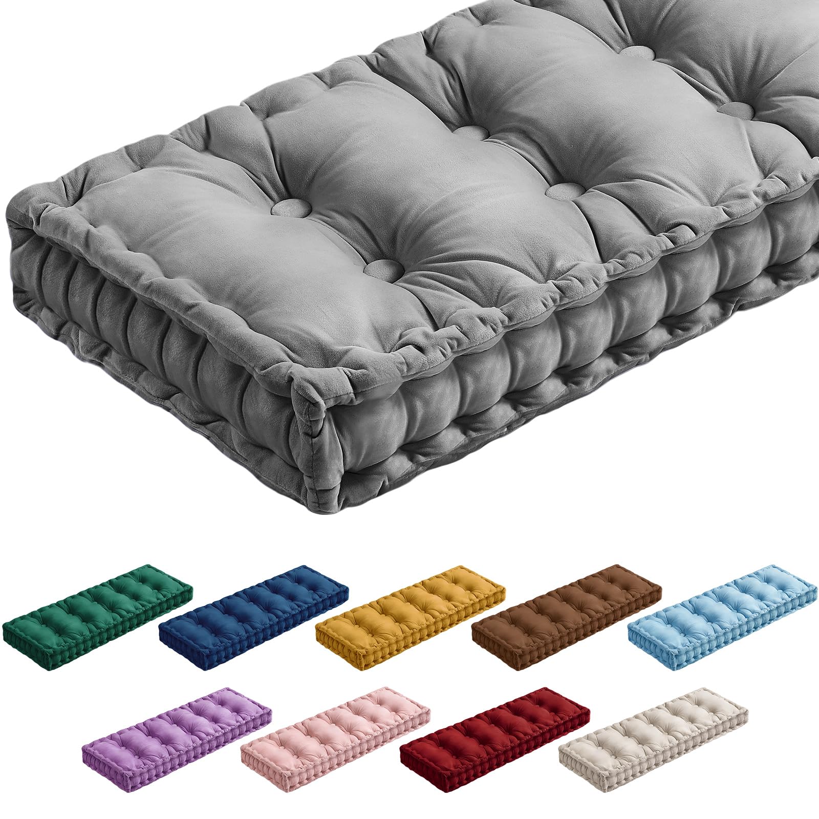 Threehoney Bench Cushions for Indoor Furniture 42x16 in Velvet Kitchen Dining Piano Window Seat Cushion, Tufted Patio Porch Swing Thicken Bench Pad
