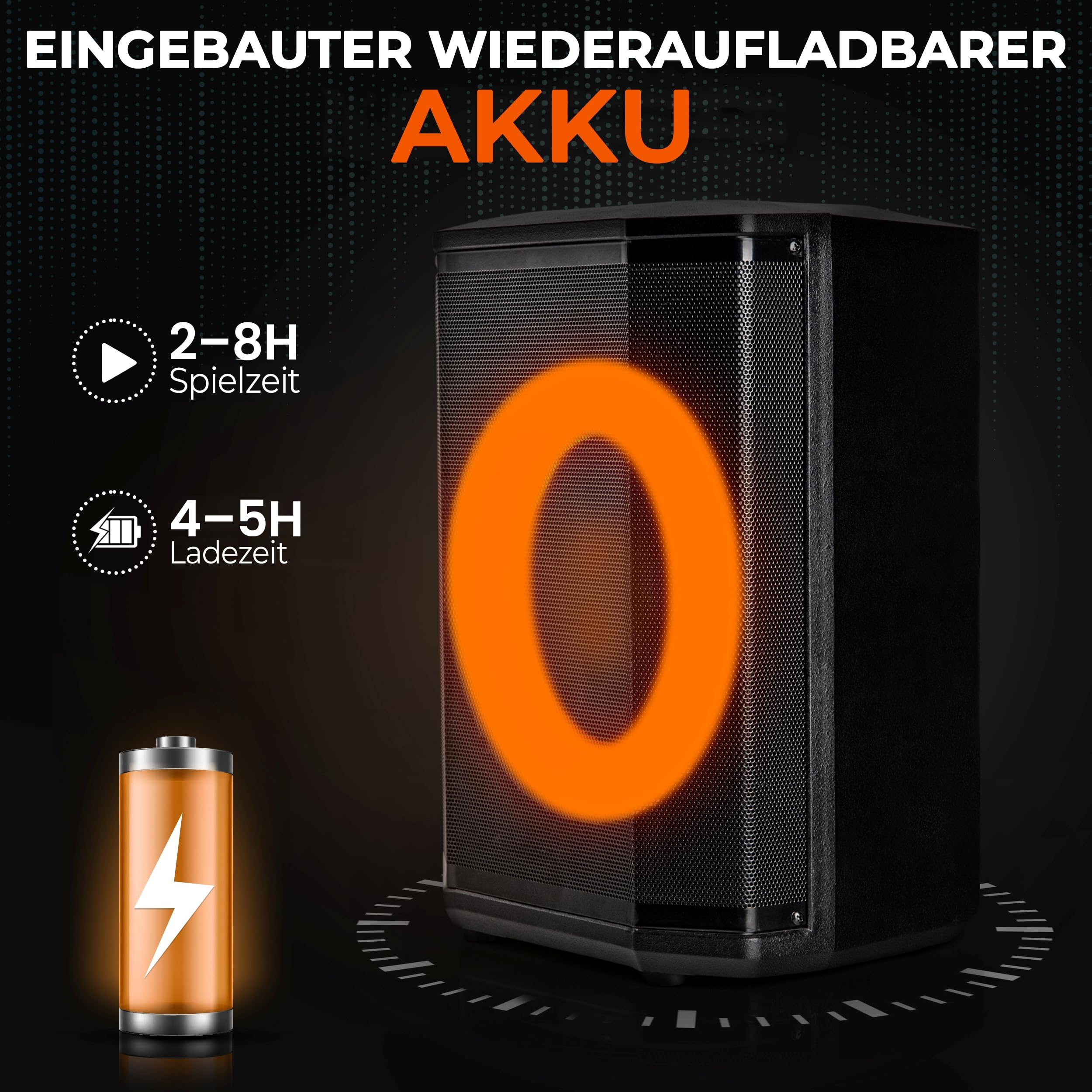 Pyle Partybox Bluetooth Lautsprecher 120W TWS – Kompakte PA Anlage mit kraftvollem Sound, LED Lichteffekte, Stativ, USB, Micro SD, FM Radio