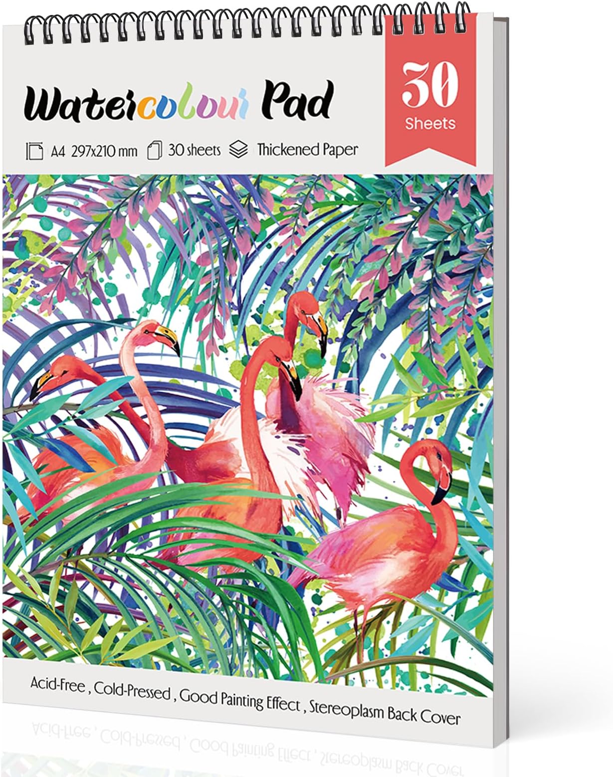 Yordawn Watercolour Paper A4 Watercolour Sketchbook with 30 Sheets Art Supplies for Artists Adults Teens Kids Textured Paper Drawing Pad Watercolour Book for Painting Sketching Flamingo