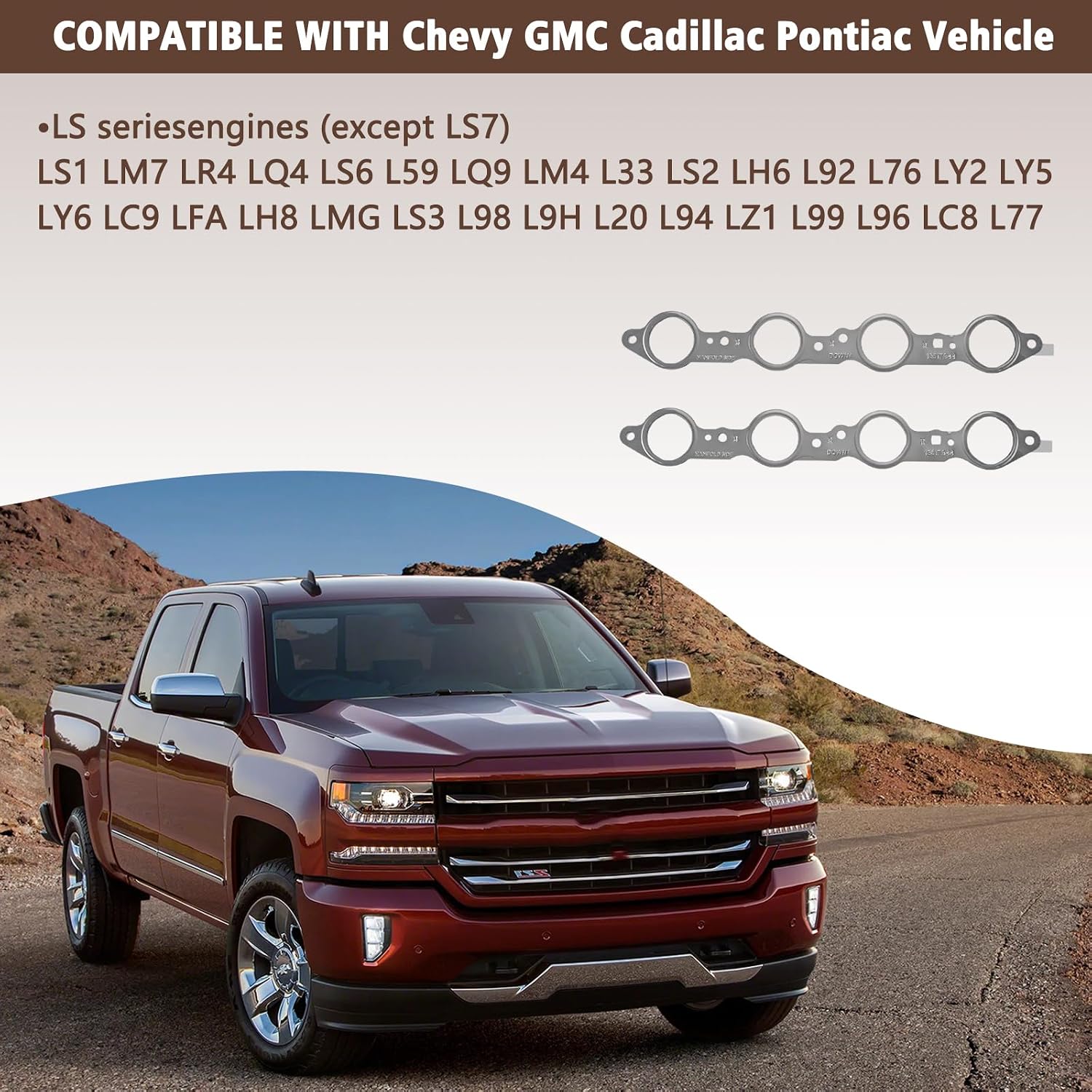 12617944 LS Exhaust Manifold Header Gaskets with Bolts Compatible with Chevy GMC Cadillac Pontiac Vehicle Sliverado 1500 2500 Sierra LS1 LS2 LS3 LS6 LQ4 LQ9 4.8L 5.3L 5.7L 6.0L 6.2L, Replace#12558573