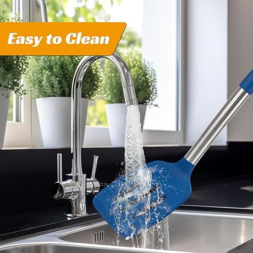 Miniatura 5 de Juego de 4 utensilios de cocina, juego de utensilios de cocina de silicona, antiadherentes, espátulas de silicona ranuradas, espátulas sólidas para