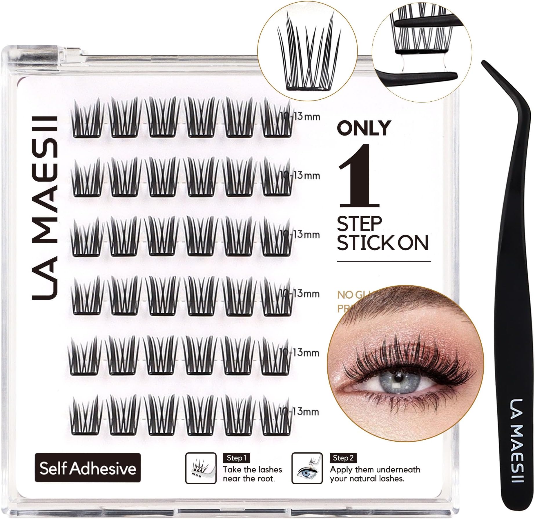 Self Adhesive Lash Clusters, Press-On Lashes No Glue Needed Pre Glued Eyelash Clusters Wispy Cluster Lashes, C Curl Individual Lash Kit, ULTRA-THIN&LIGHT Reusable No Residue(Natural Wispy)