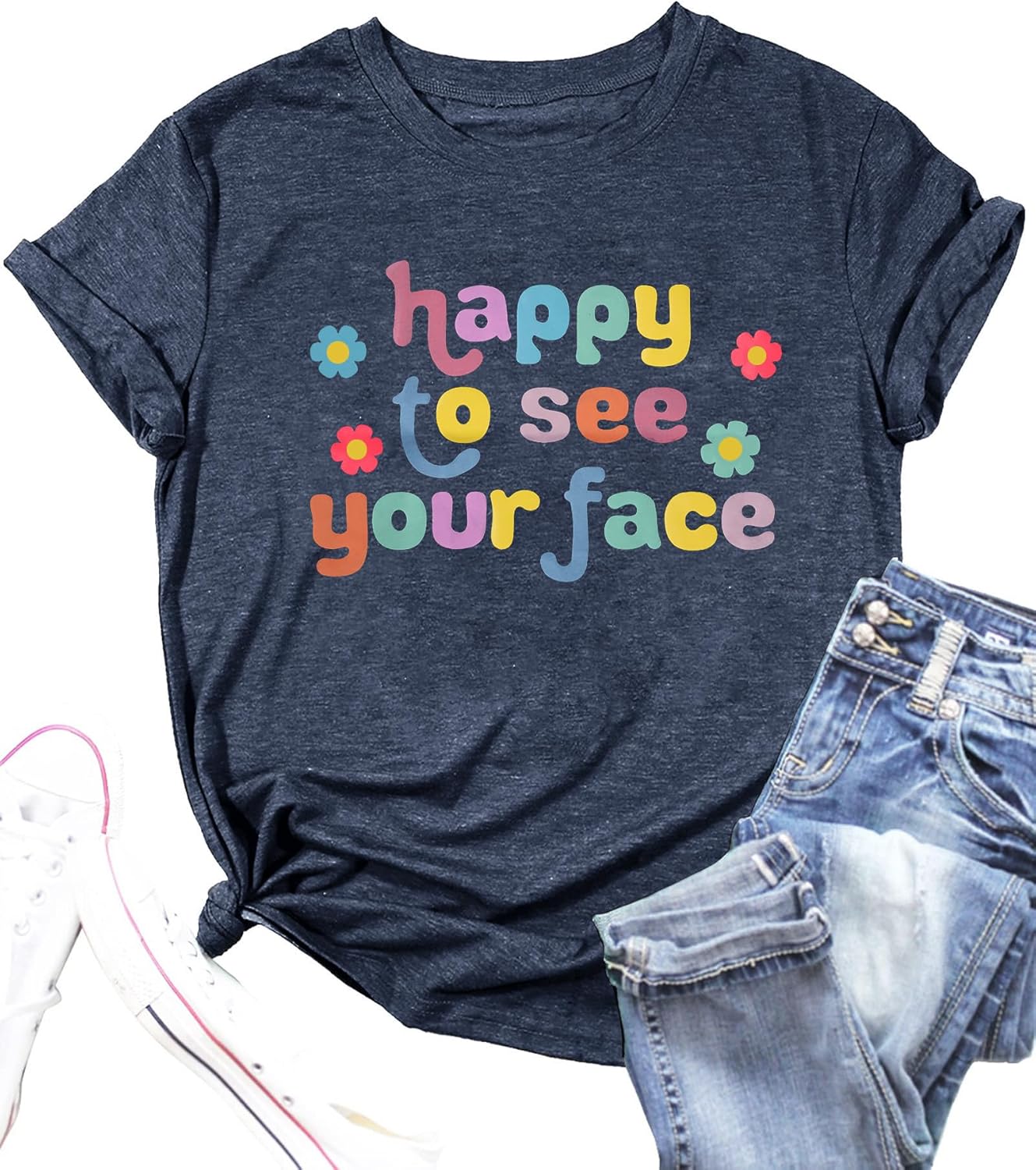 MOUSYA Teacher Shirt Women Happy to See Your Face Shirt Teacher Graphic Tees