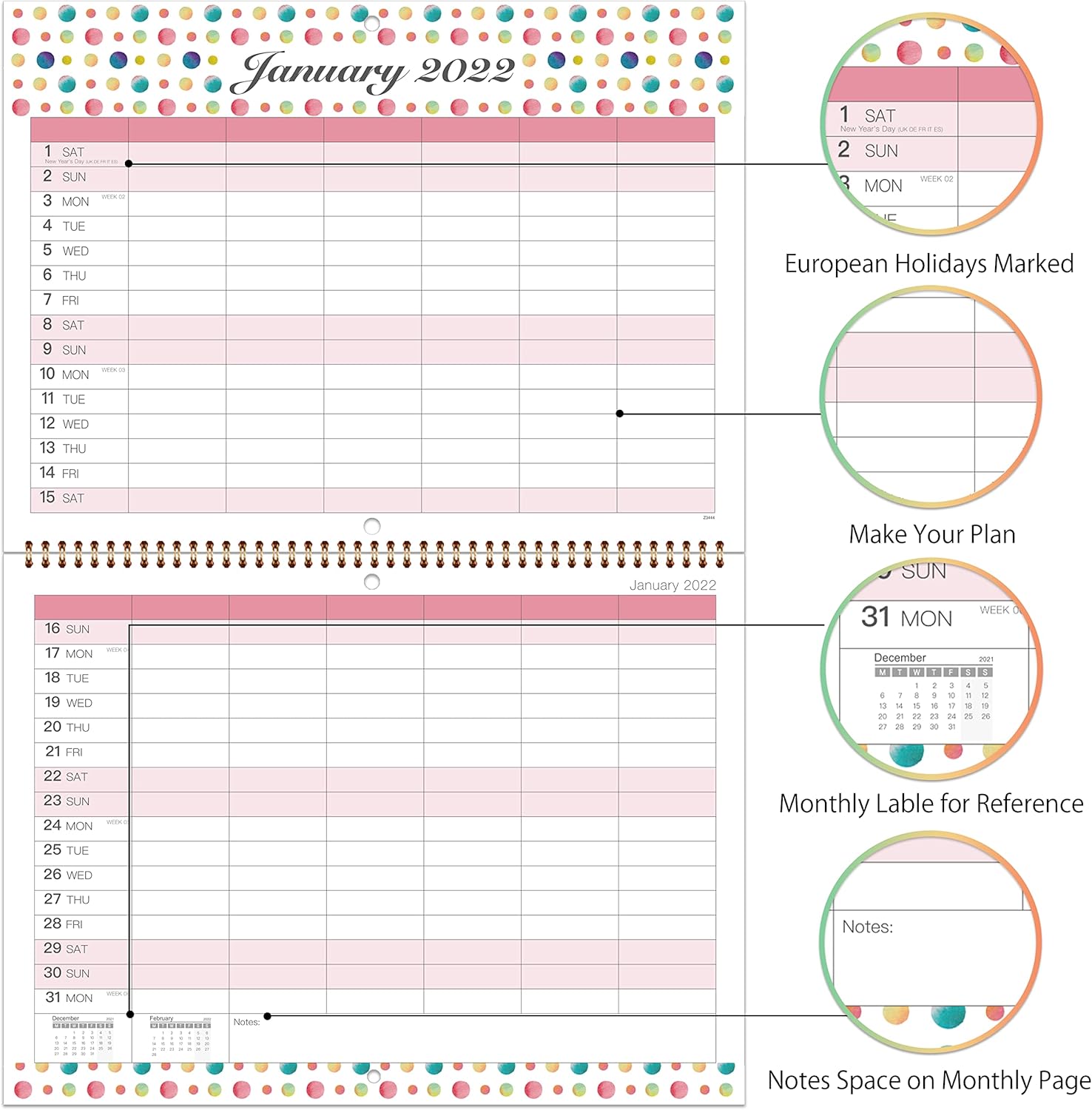 Family Planner Calendar 2022 18 Monthly Family Calendar, Jan.2022