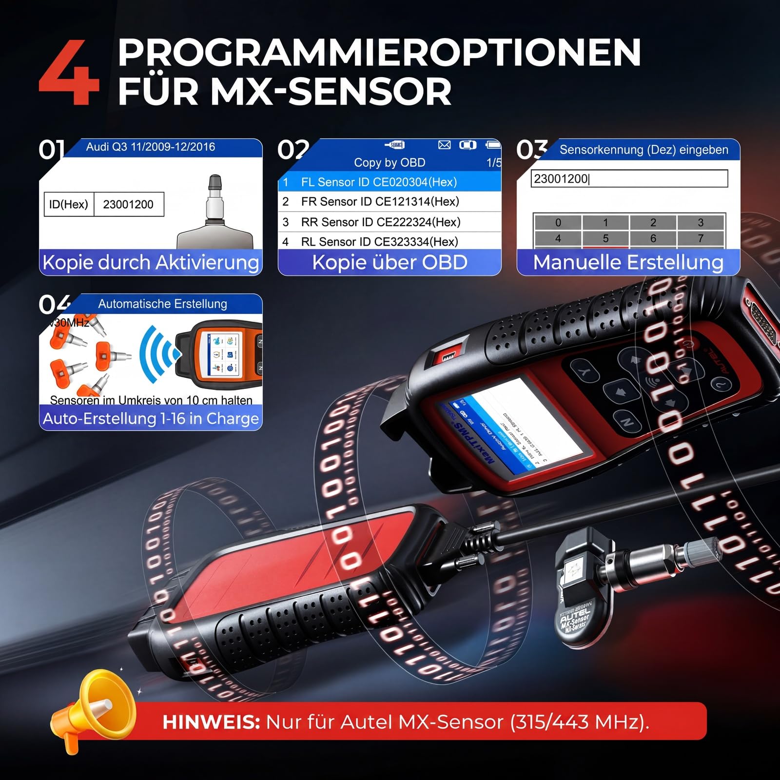 Autel MaxiTPMS TS508WF WiFi RDKS Kit inklusive 8 MX-Sensoren TPMS Diagnose | 2 Programmierverfahren, drei Anlernarten, alle Sensoren aktivierbar, lebenslang Updates, 1 Jahr Garantie