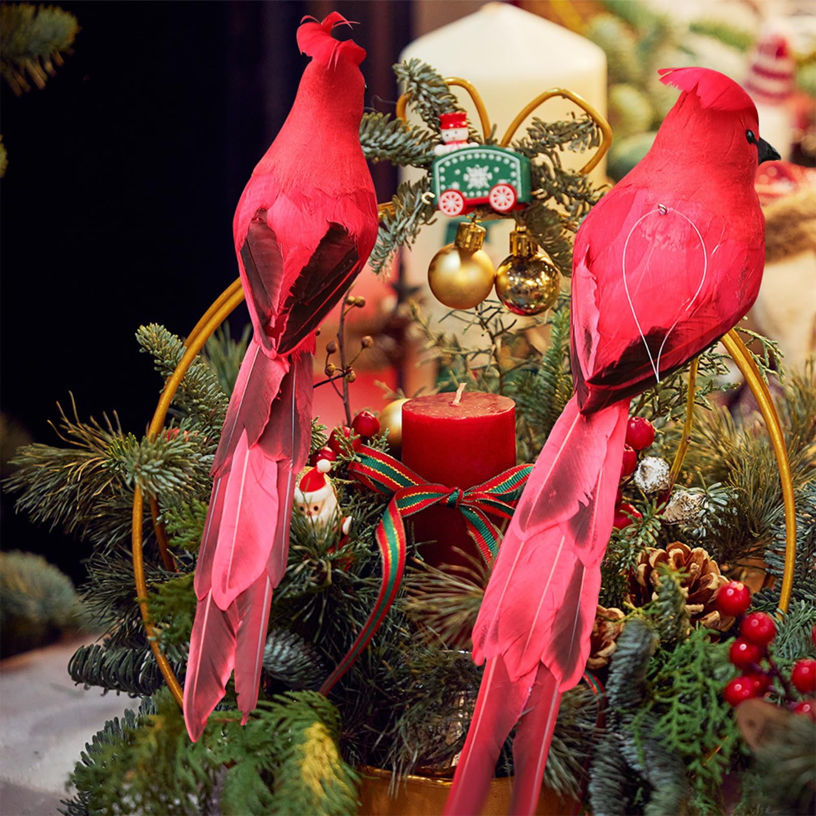 2 PCS Cardinal Bird Christmas Ornament,Artificial Red Cardinal
