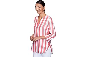Women's Lightweight Split Neck Cabana Striped Top by Ruby Rd