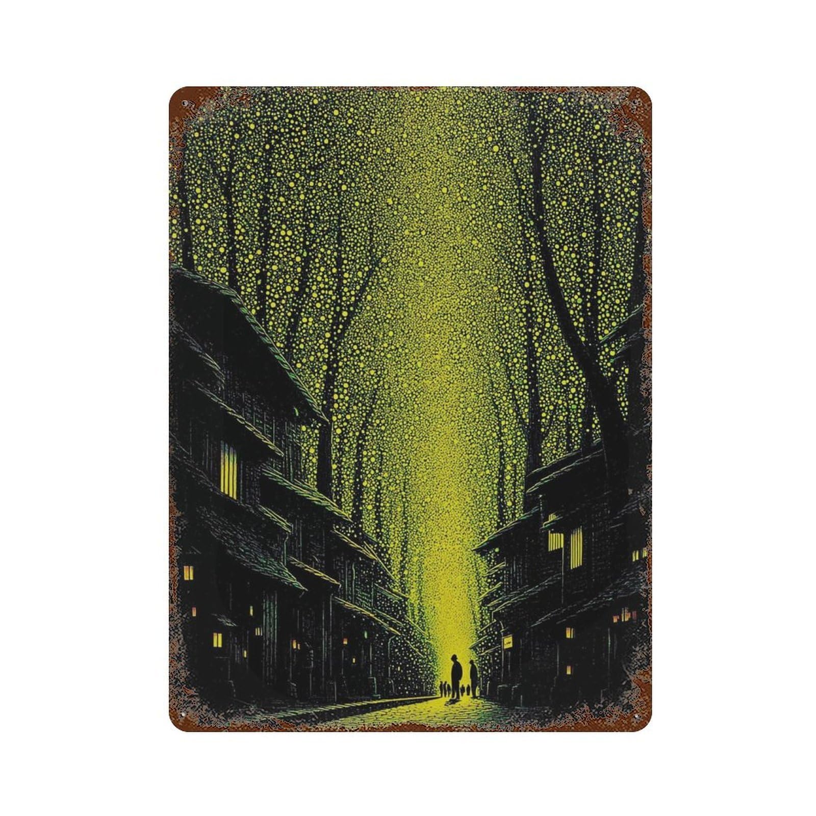 xiaoxiaoshen Moody Forest Green Dark Nature Landscape Atmospheric Modern Storybook Wall Decor Art Metal Tin Poster Modern Home Decor Art Home Bar Shop Decorations Vintage Sign 40x30cm