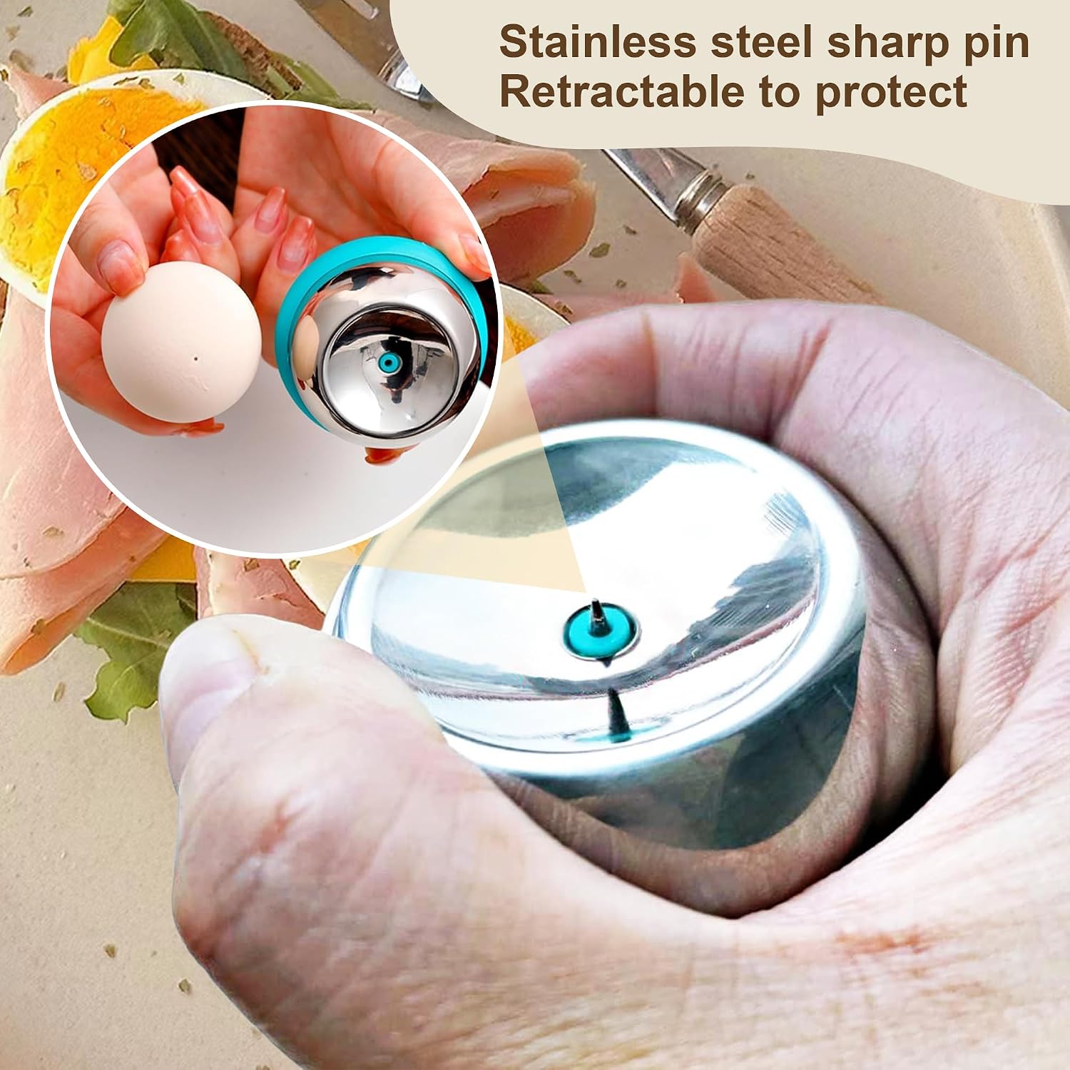 2Pcs Stainless Steel Egg Piercer Tool for Hard Boiled Eggs (Blue+Black)