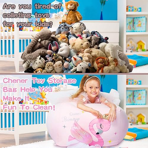 Miniatura 4 de Almacenamiento de juguetes de peluche de flamenco para niños, funda para silla, tamaño grande, 24 x 24 pulgadas, terciopelo extra suave,