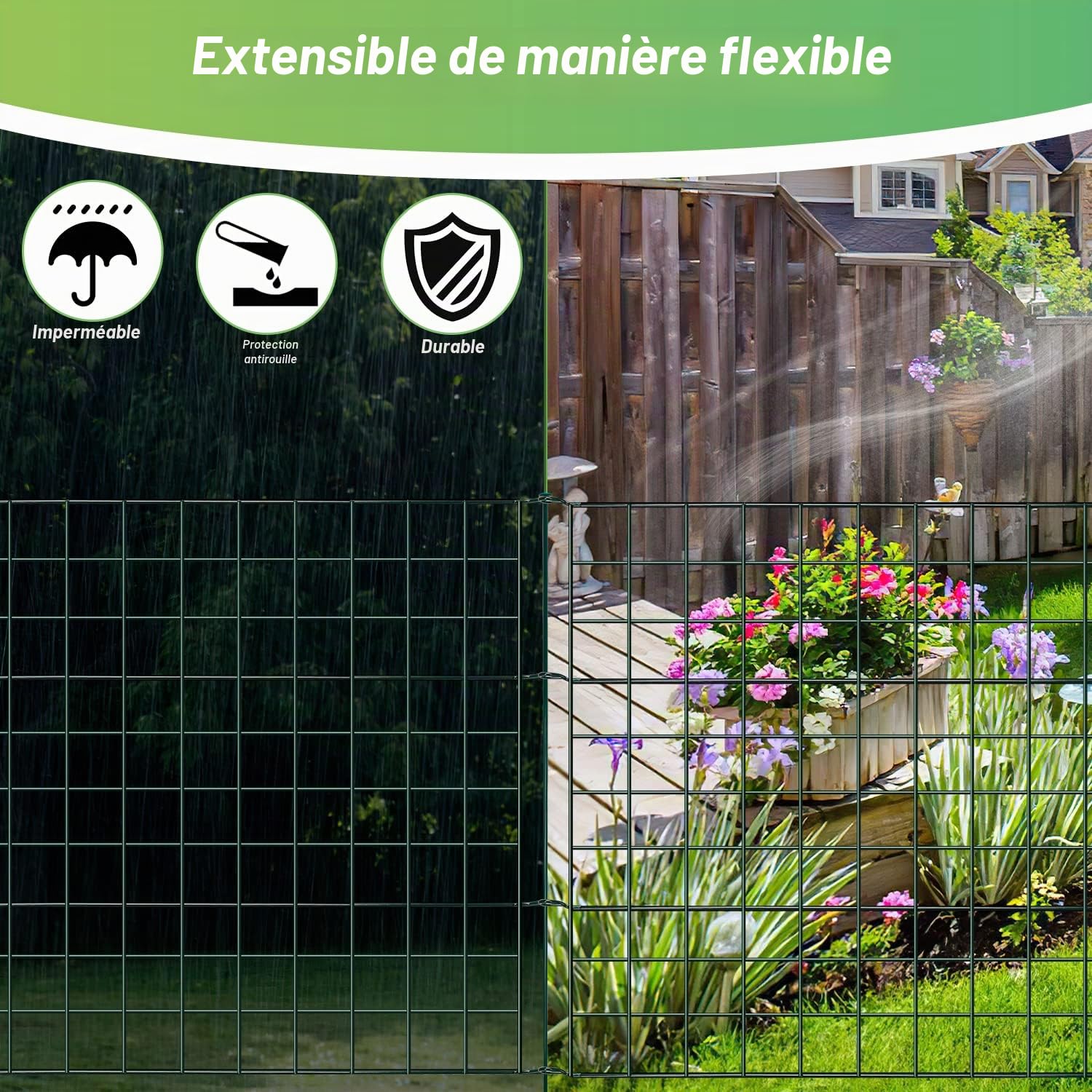 Clôture d'étang clôture de jardin en métal enclos ouverts clôtures grillagées enclos pour lapins clôture pour chiens étang 22 pièces 10 éléments de clôture et 12 barres de fixation (droites)