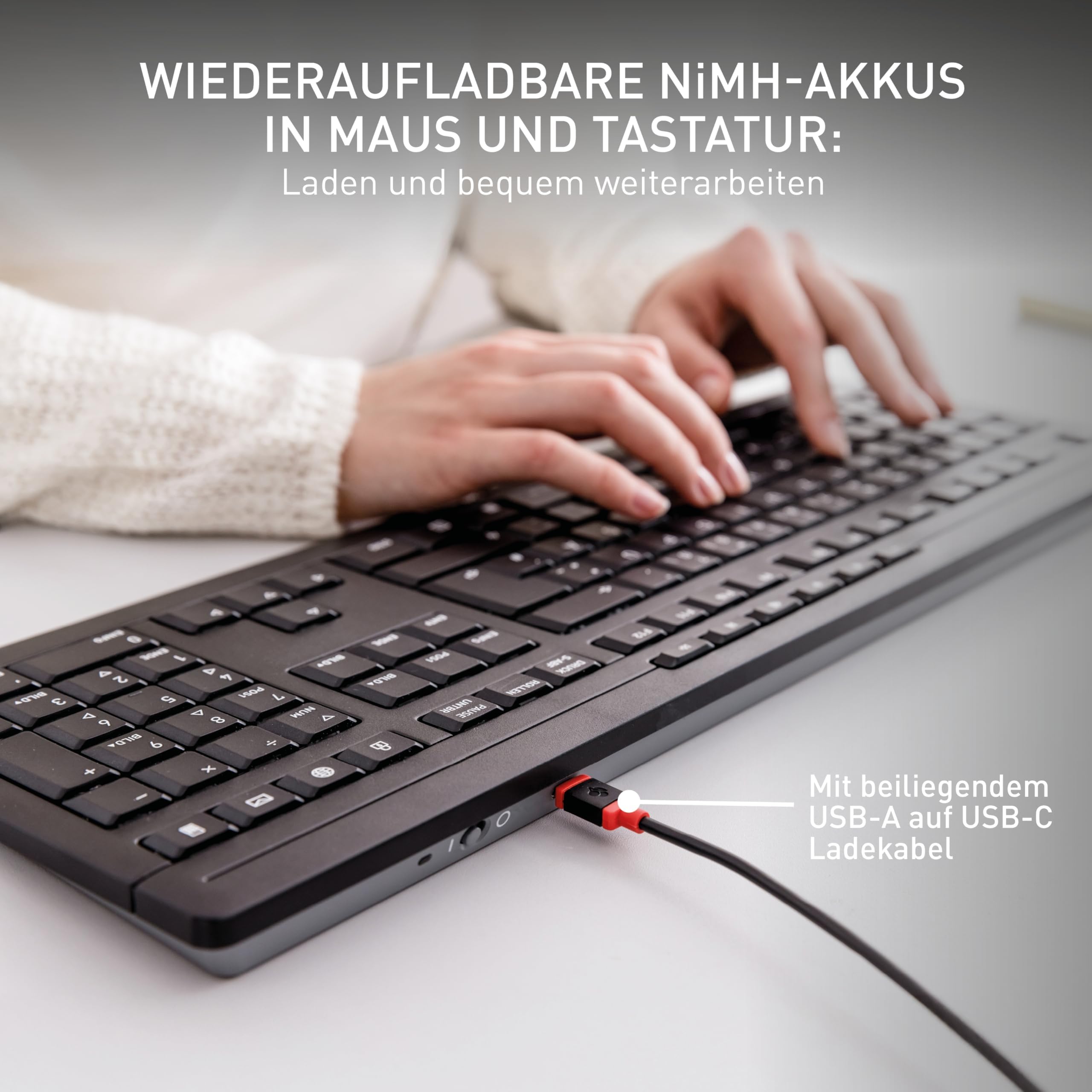 CHERRY Stream Desktop Recharge, Kabelloses Tastatur-Maus-Set, Deutsches Layout (QWERTZ), 2,4 GHz Funk, Leiser Tastenanschlag, Wiederaufladbar, Schwarz