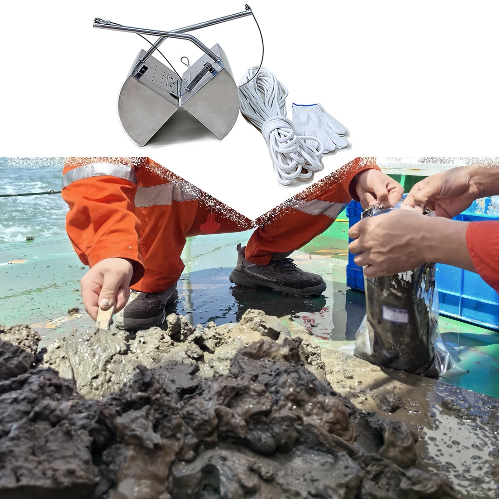 Campionatore di fango con corda, campionatore in acciaio inossidabile 304 con uscita dell'acqua, strumento di raccolta dei fanghi per stagni fluviali