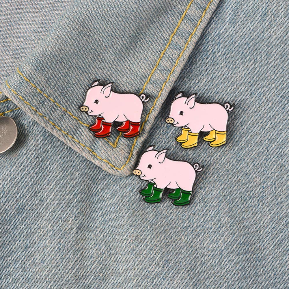 GREENLANS-1 Brooches Pins,Kawaii Cartoon Pig Rain Boots Animal Alloy Enamel Brooch Pin Party Gift Badge Green