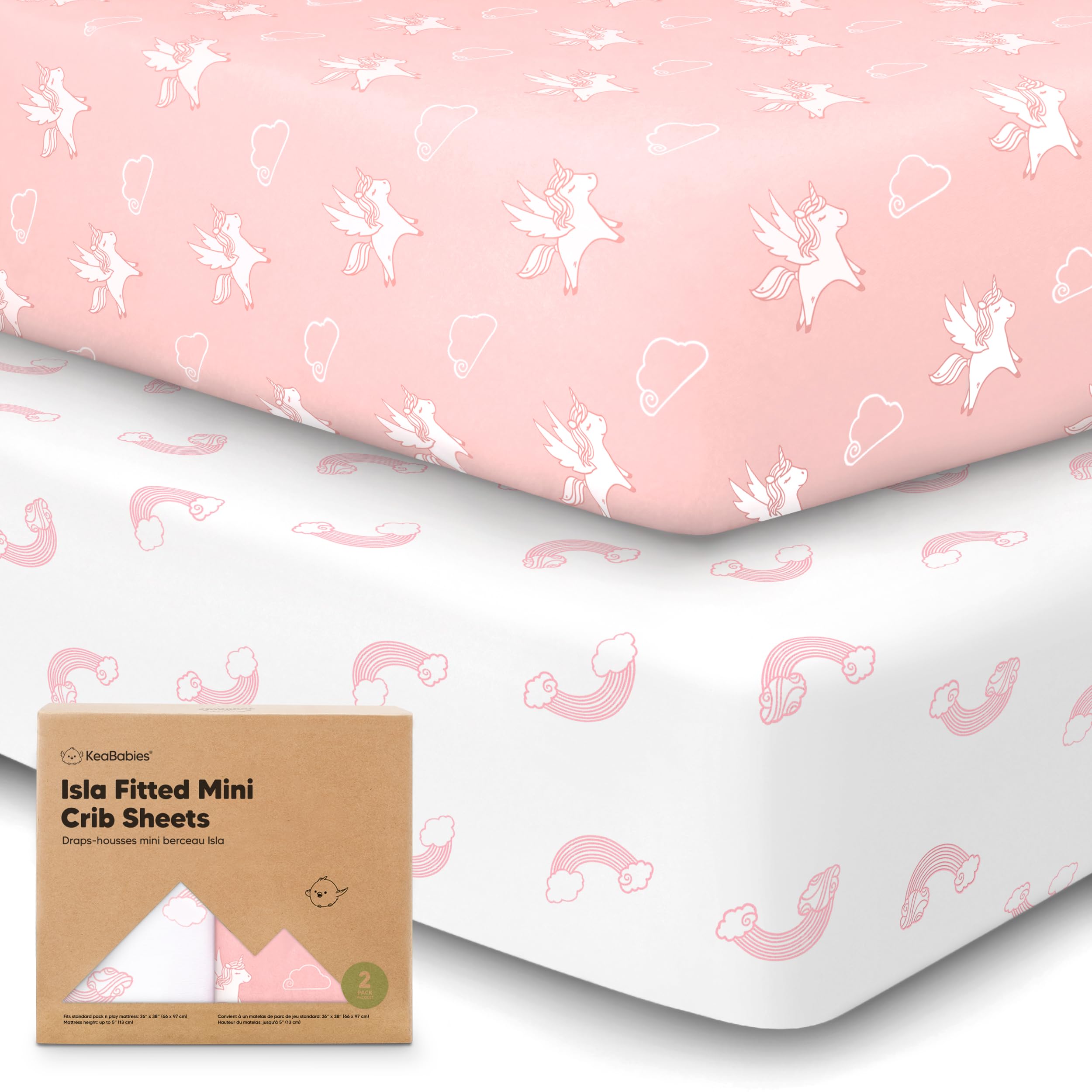 Pack and Play Sheets Fitted - 2-Pack Mini Crib Sheets for Pack N Play Mattress 38x26, Soft & Cozy, Neutral Toddler Playard Bedding, Snug Fitted Mini
