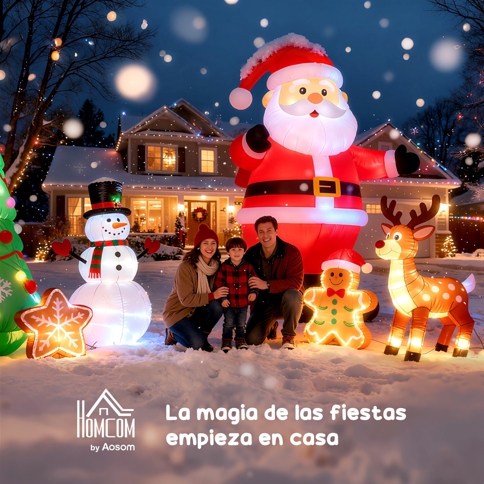 HOMCOM Papá Noel Hinchable 1.2m Santa Claus Inflable con Regalo Decoración Navidad Iluminación LED con Inflador Apto Interior Exterior