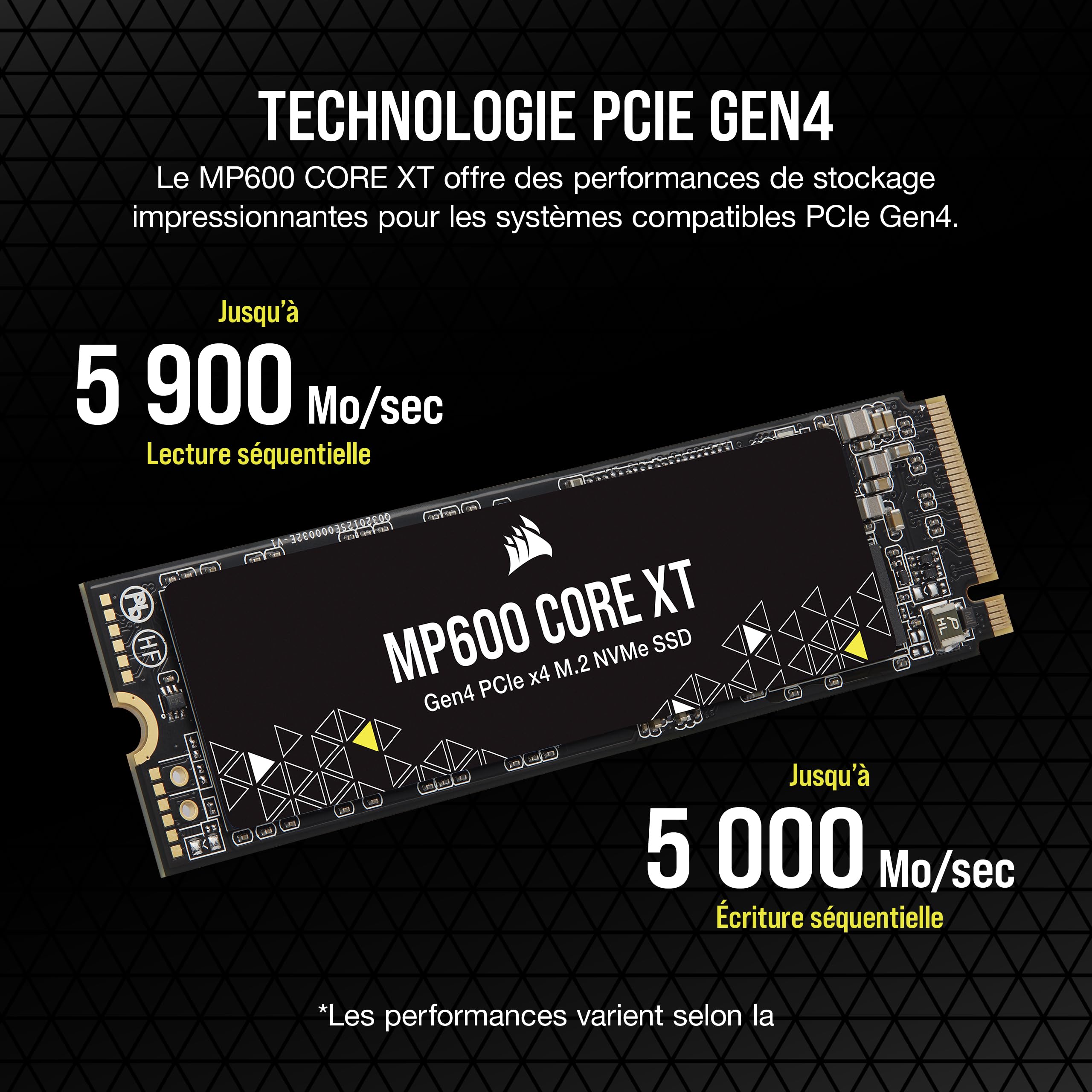 Corsair MP600 Core XT 1To M.2 PCIe Gen4 NVMe SSD – Jusqu'à 5900 Mo/s – QLC NAND – M.2 2280 – pour Ordinateurs Portables et de Bureau PCIe 4.0 – Noir