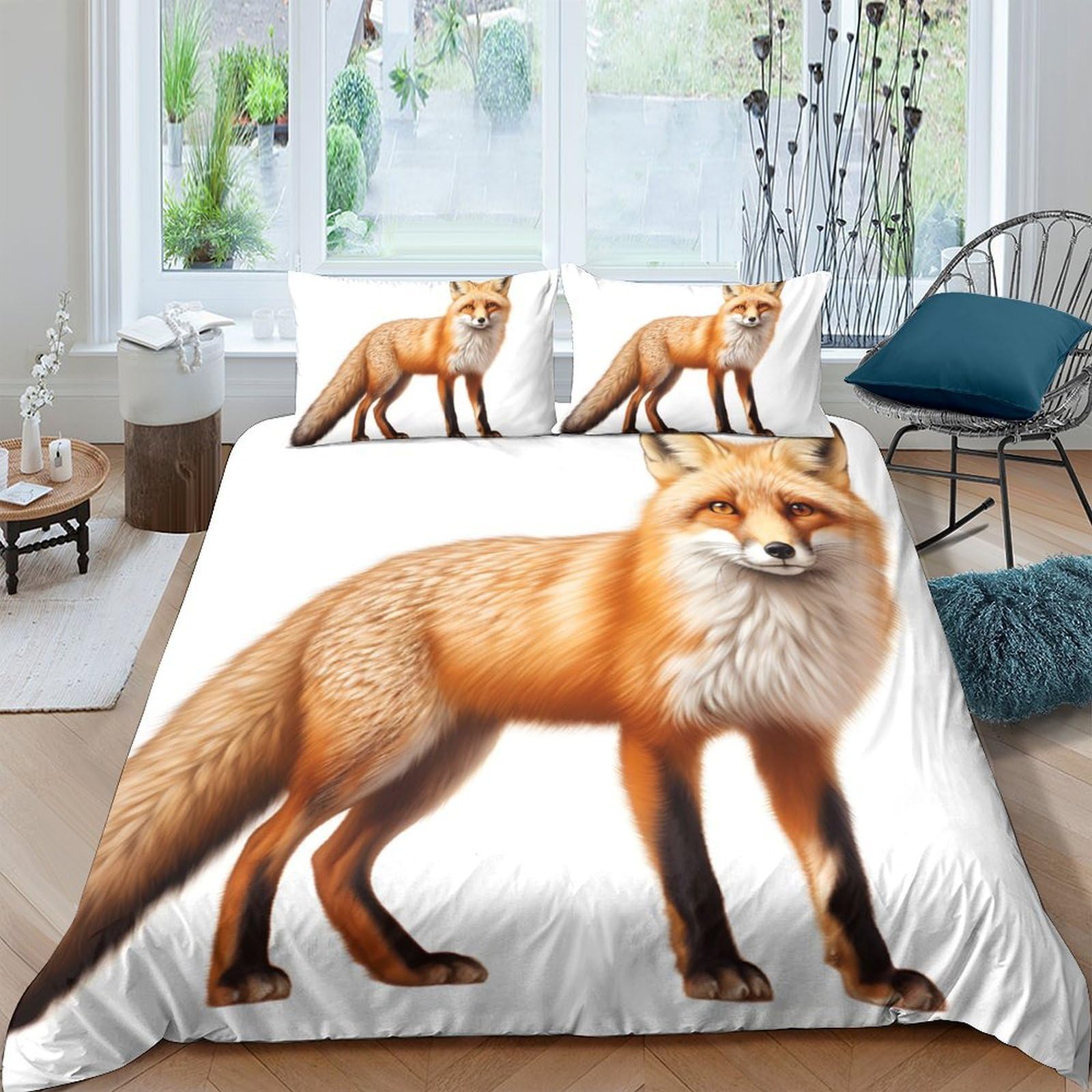 Ctjqhvkz Style-10 3D Printed Fox Forest Fitted Sheet Microfiber Anti-Slip Animal Bed Cover For Bedroom Guest Room Easy Care Decor Single（135X200cm）