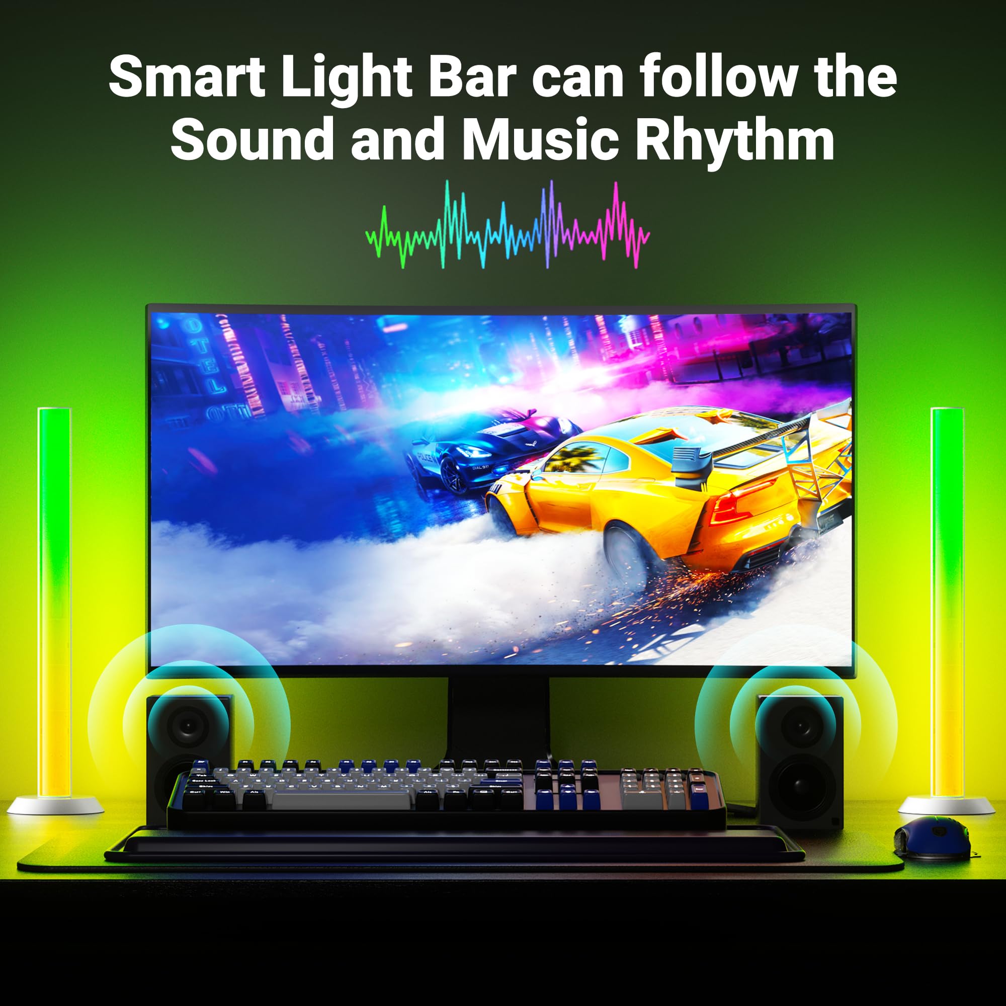 TJOY - Barras de luz LED inteligentes, retroiluminación de TV RGB con sincronización de música, barra de luz LED Bluetooth para computadora, luces de juego con modos de escena, iluminación ambiental