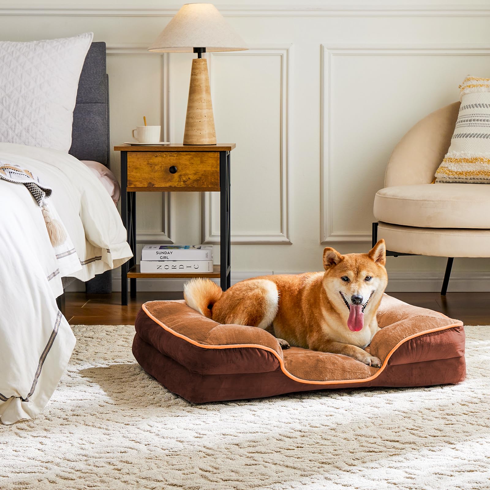 Sweetcrispy Orthopedic Dog Bed, XL Large Memory Foam Puppy Cat Bed with Washable Waterproof Removable Cover & Non-Slip Bottom for Pet Calming Sleeping (42"x32", Brown) - image 7