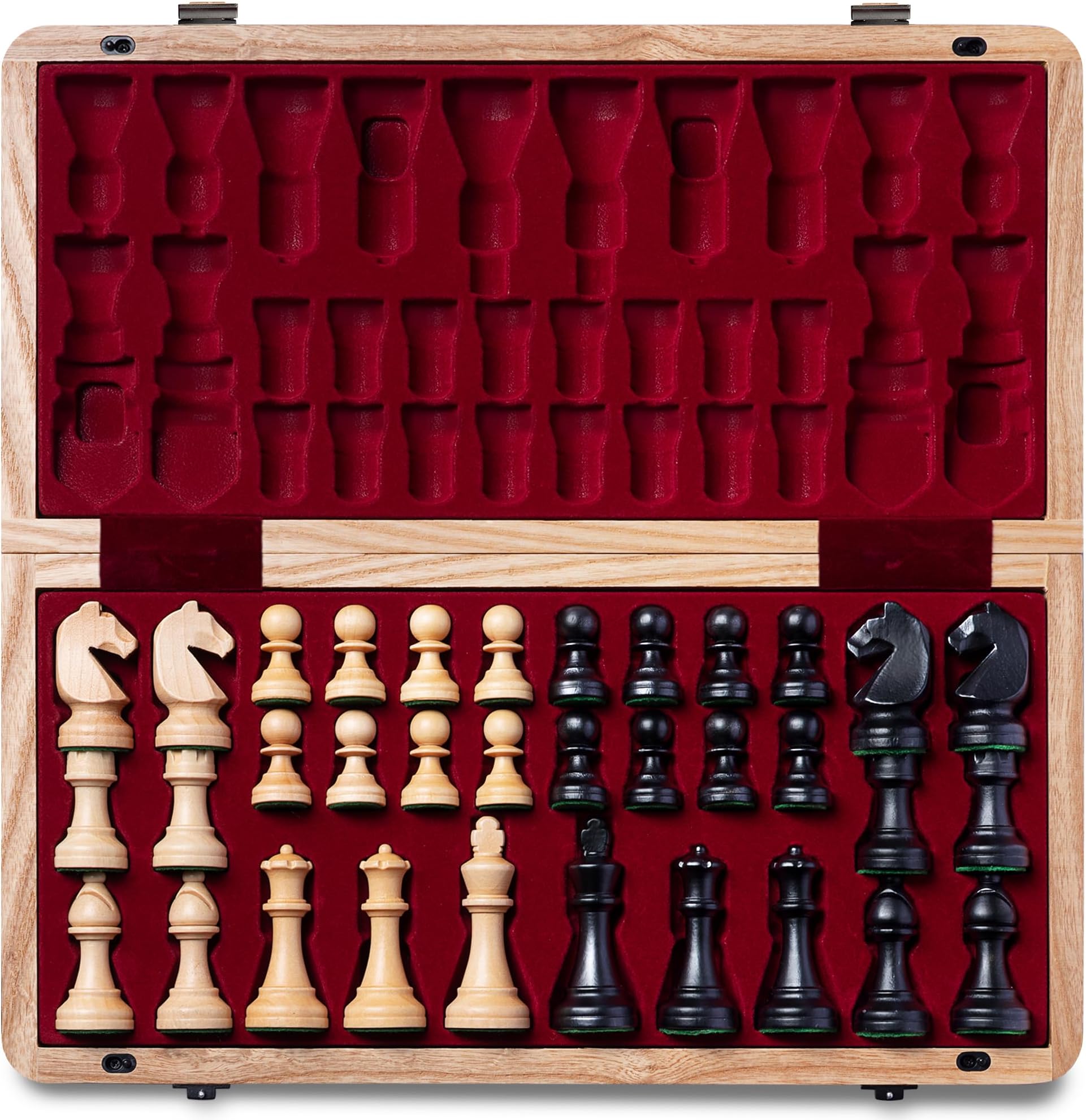 A&APremium Natural European Ash Folding Chess Set, w/ 15" Board & 3" King Height Staunton Chess Pieces, Includes 2 Extra Queens and a Storage Bag