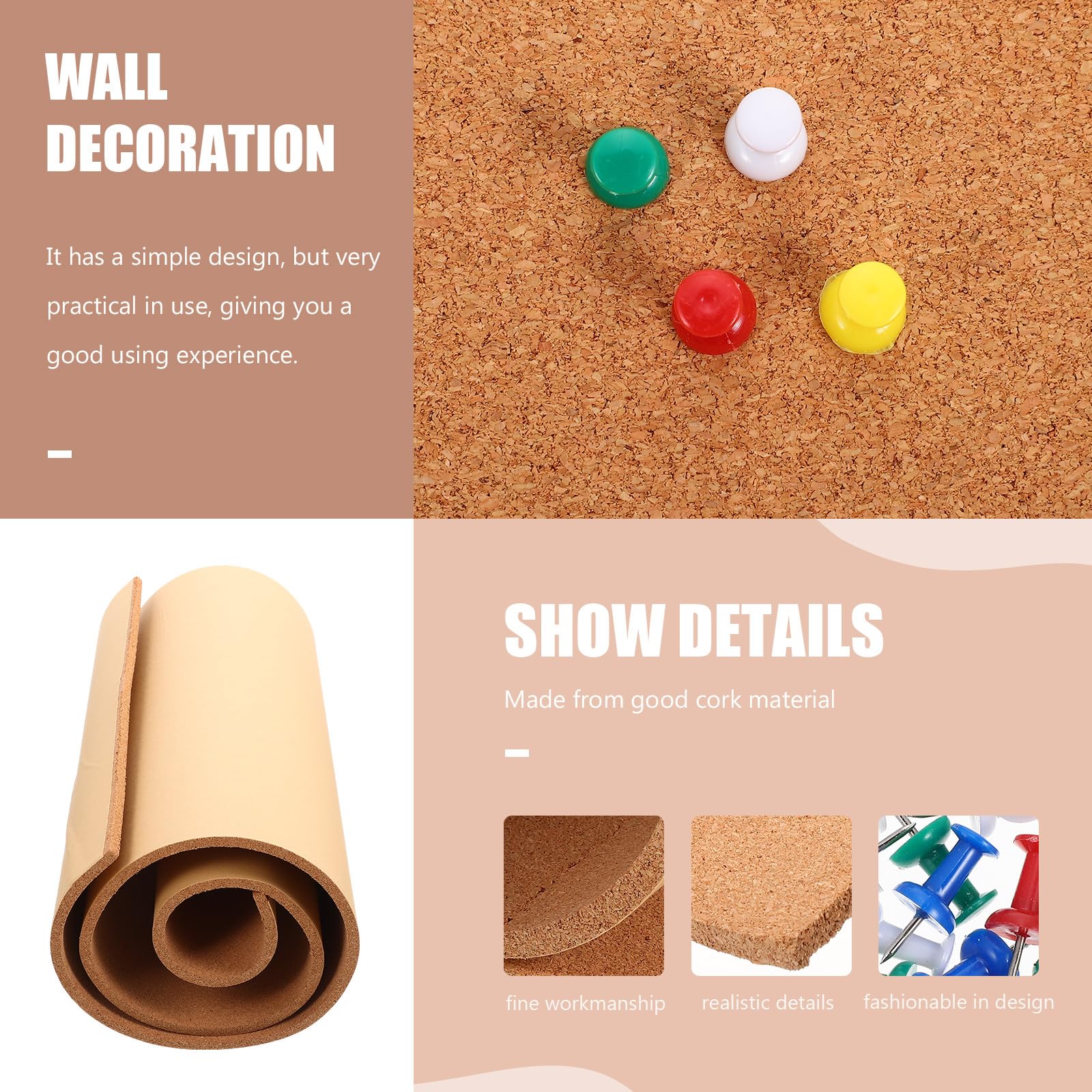 Tablero de Mensajes Práctico y Multifuncional para Pared Autoadhesivo de Corcho Estilo Clásico y Moderno Artístico, Adecuado para Oficina y Hogar