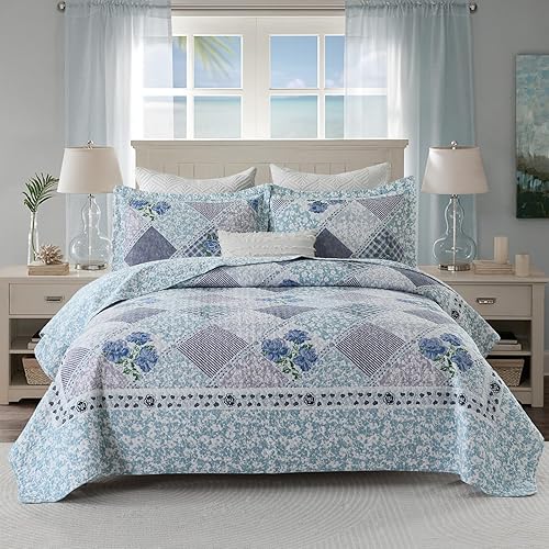 DDUOXIN Colcha floral Queen de 102 x 120 pulgadas, edredón reversible de gran tamaño 100% algodón con 2 fundas de almohada, cubrecamas de granja,