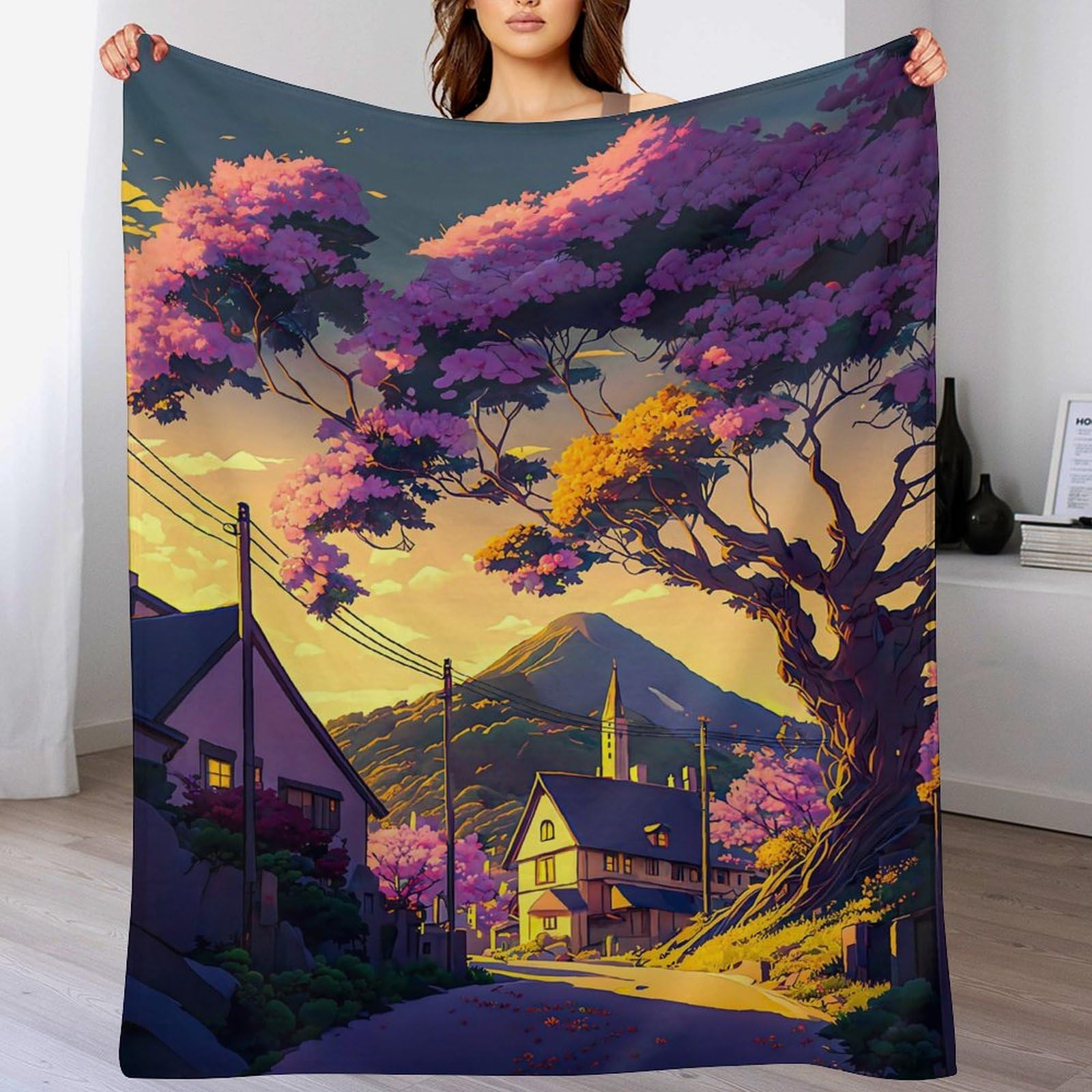 Couverture style japonais en flanelle 150x200cm plaid doux pour lit et canapé