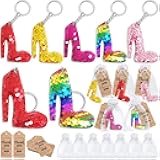 CiciBear 60 Pack Highheel Double-Deck Flip Sequin Party Sets with 20 Keychains, 20 Thank You Tags and 20 Bags for Makeup Party,Birthday,Carnival, Goodie Bag Stuffers, 5 Colors