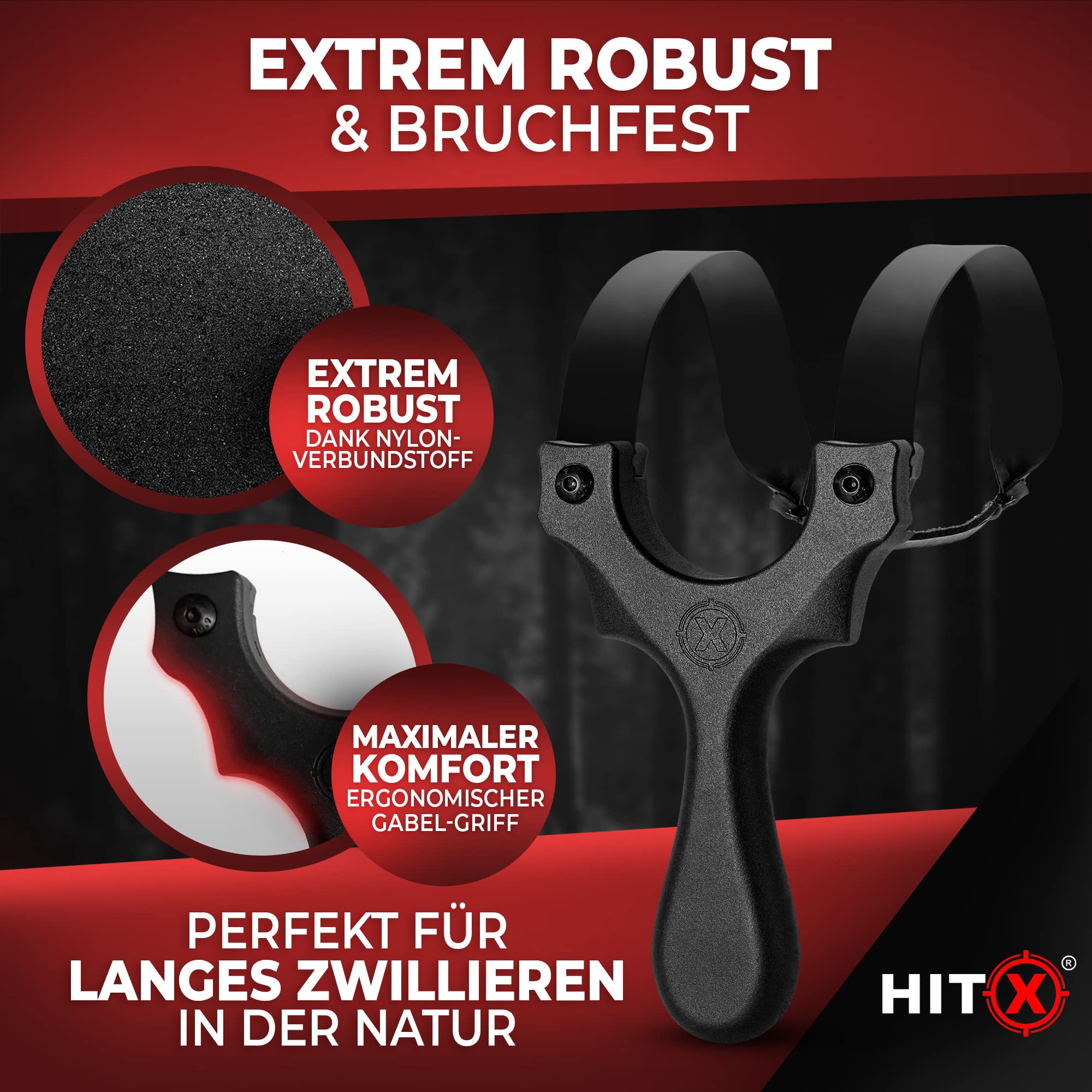 HITX® Zwille Steinschleuder Profi Set [Alpha Clips] | Einfache Clip-Technik | Slingshot Schleuder mit Gummiband Extra Stark | Sportgerät in Bundle Sets mit Ersatzgummi + Tonkugeln