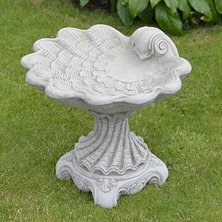 ONEFOLD - SEA SHELL BIRD BATH FEEDER HAND CAST STONE | LARGE AND HEAVY 48 KG | DETAILED GARDEN ORNAMENT | LANDSCAPE DECOR