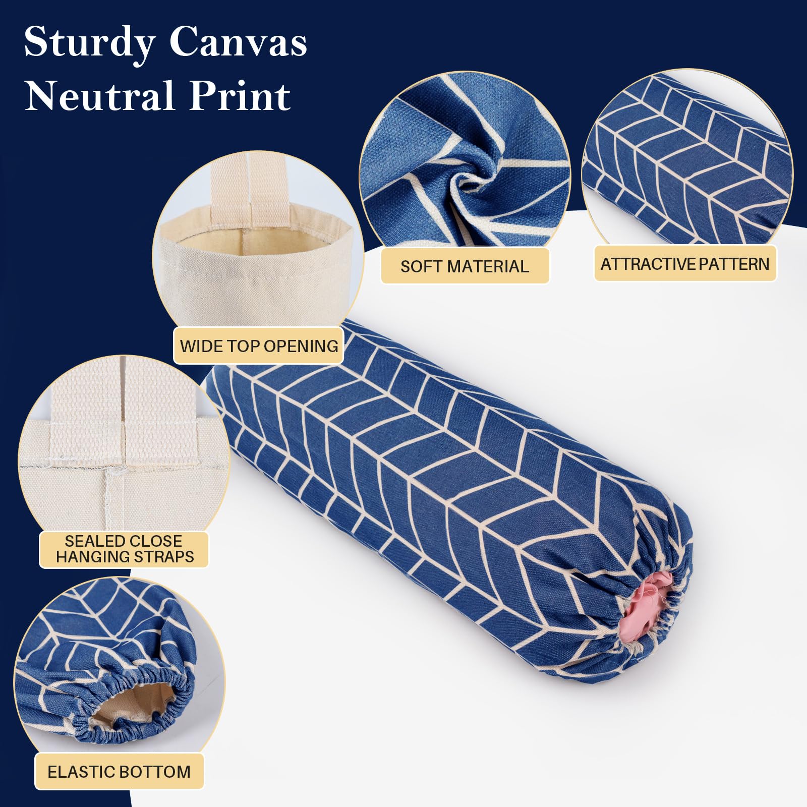 Soporte para bolsas de plástico, dispensador de bolsas de comestibles de lona, organizador de almacenamiento de bolsas de basura para el hogar y la cocina (azul clásico)