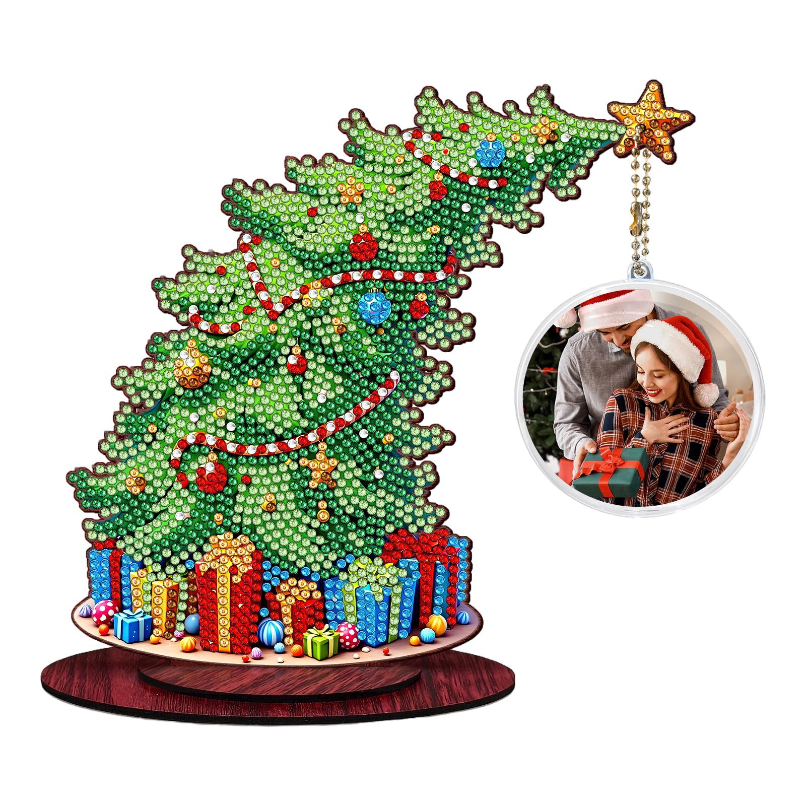 DIY Diamond Dots Desktop & Tabletop Ornament, Photo Xmas Tree, Crystal Special Shaped 5D Diamond Art Kit for Adults - Home Office Desk Decor, Relaxing Craft Gift Idea(Xmas Tree)
