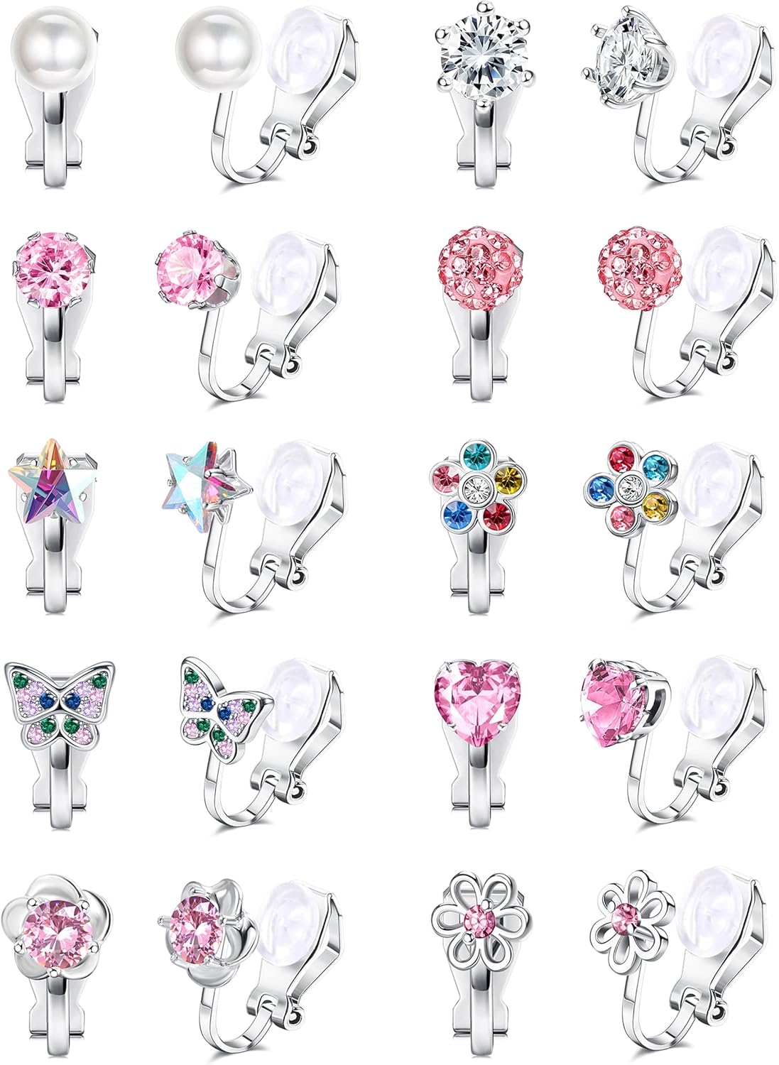 YADOCA 10Pairs Clip on Earrings for Girls Women Cute Butterfly Flower Pearl CZ Heart Star Clip-on Earrings Multicolored Non Pierced Earrings Set