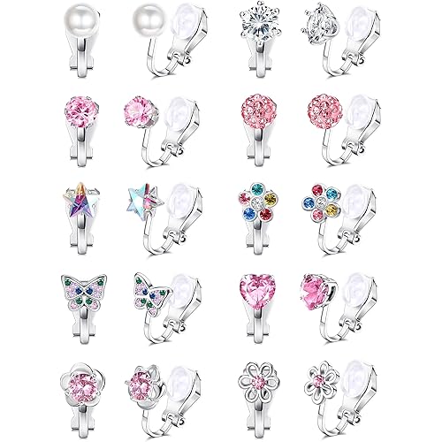 YADOCA 10Pairs Clip on Earrings for Girls Women Cute Butterfly Flower Pearl CZ Heart Star Clip-on Earrings Multicolored Non Pierced Earrings Set