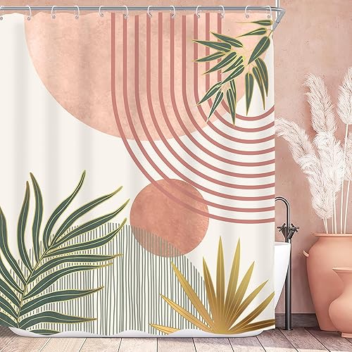 Miniatura 64 de KOMLLEX Cortina de ducha bohemia naranja de mediados de siglo para decoración de baño, 48 pulgadas de ancho x 72 pulgadas de alto, abstracto,