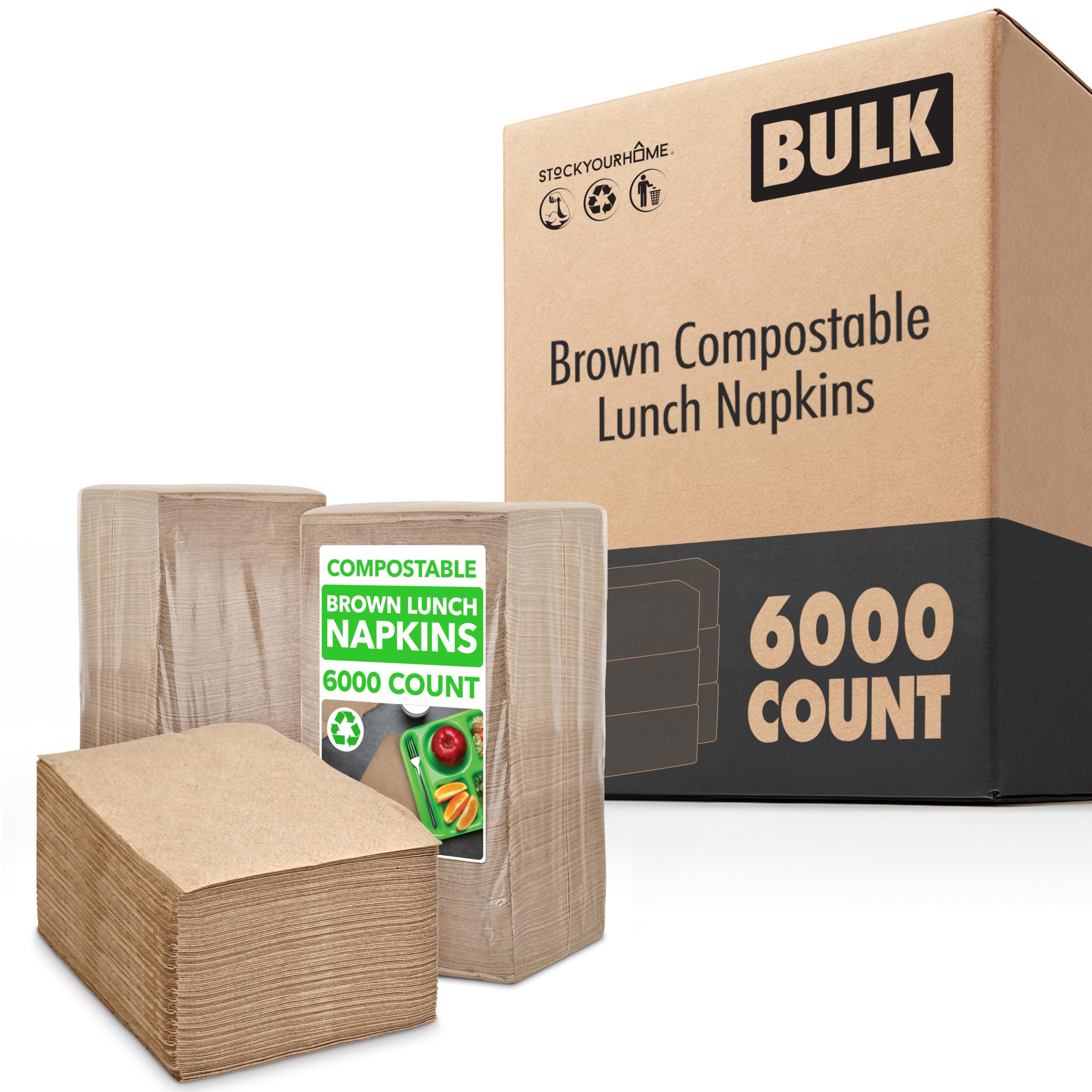 Brown Disposable Paper Napkins (6000 Count) by Stock Your Home – 25 Count Pack of 240, Paper, Model SYH-2393-Case