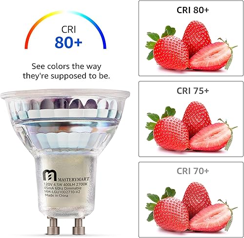Miniatura 3 de Mastery Mart - Bombillas LED GU10, regulables, 2700 K, blanco suave 4.5 W (equivalente a halógeno de 50 W), cubierta de vidrio completo MR16, 25000