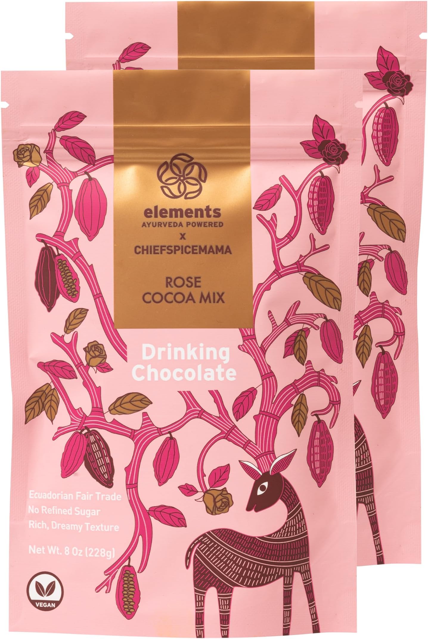 Elements Truffles Rose Cocoa Hot Chocolate Powder Mix 456g | No Added Sugar, Rich & Dreamy Texture | Enriched with Cocoa, Coconut Palm Sugar | Ideal for Hot or Cold Milk & Desserts (Pack of 2)