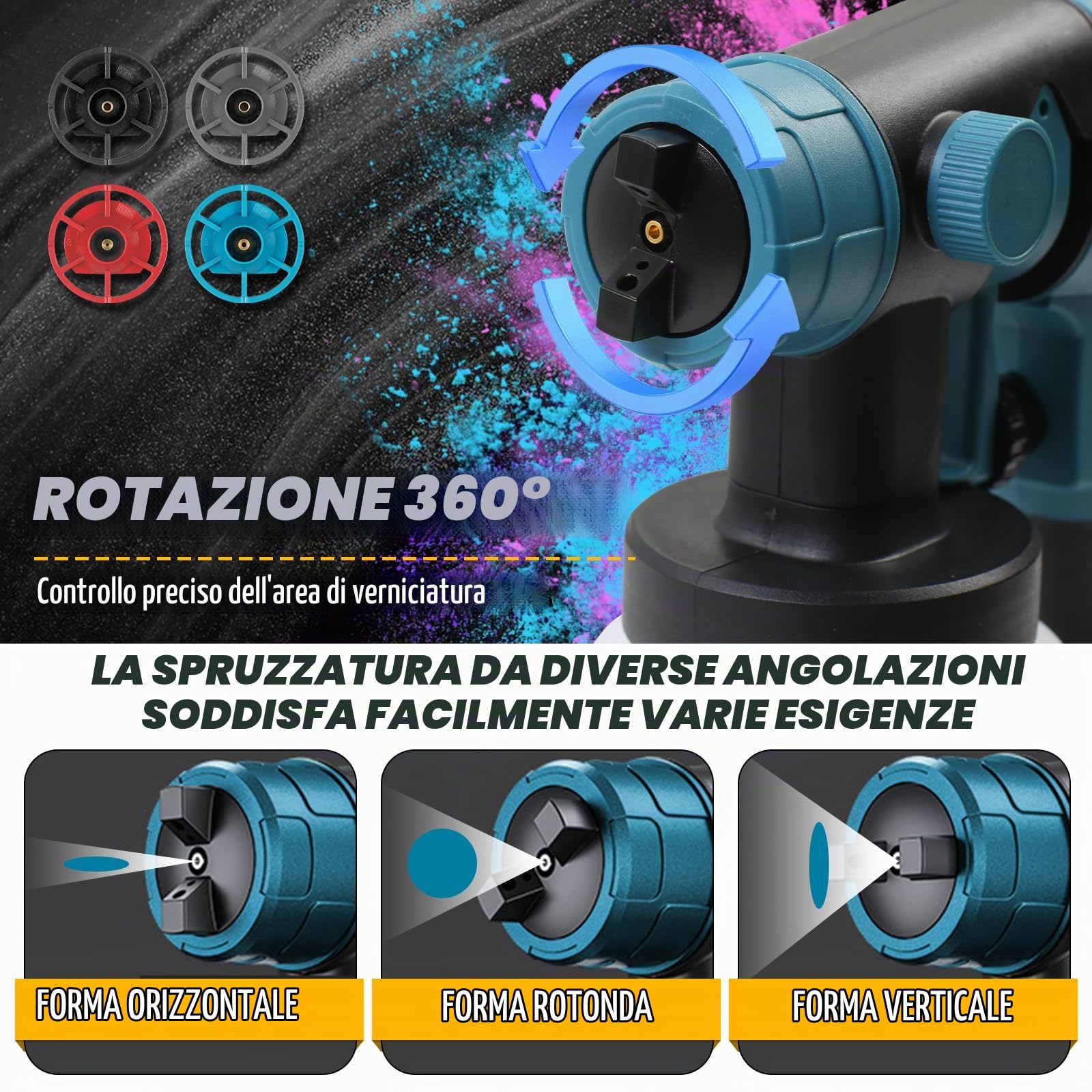 MaxAwe Pistola a spruzzo a batteria elettrica per batterie Makita da 18 V, pistola per verniciatura con 4 ugelli e 3 modelli di spruzzo, pistola a spruzzo per dipingere pareti, recinzione da giardino