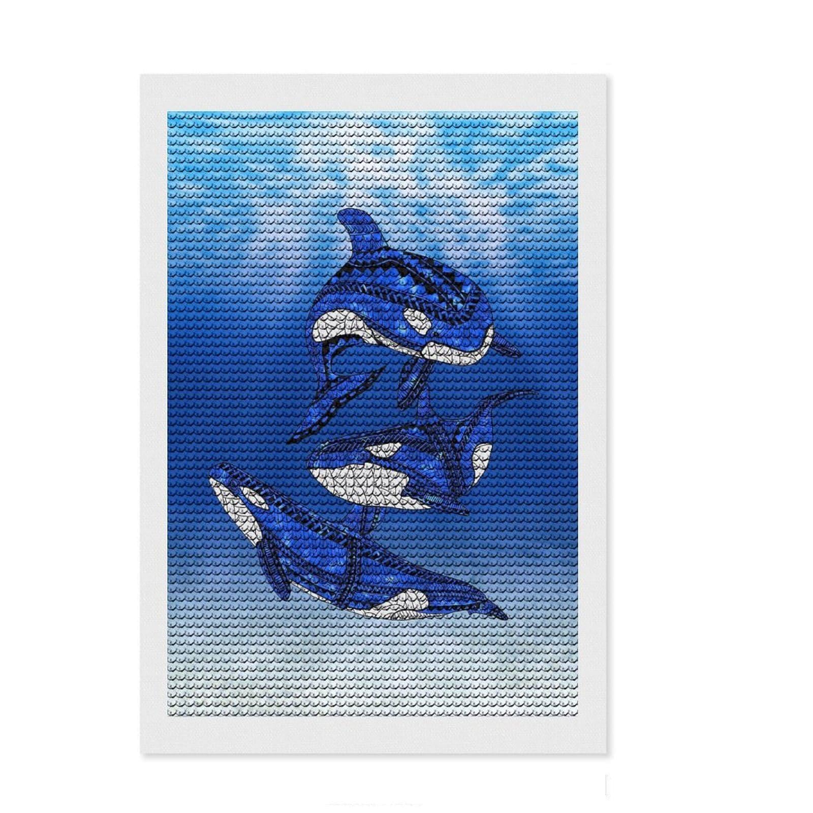 Junmoney Tribal Orca Killer Whales Diamond Painting Set 8"x12", for Adults, Home Wall Decor, Easy to Enjoy, Christmas Gift, Nice Detail and Sparkle