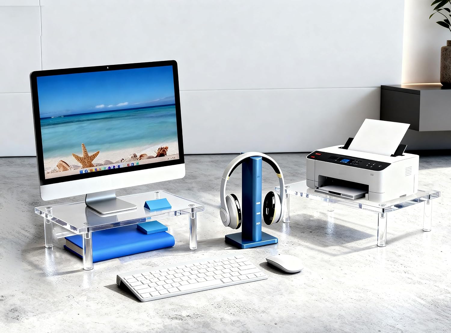 Jusalpha 2 PC Acrylic Monitor Stand - 10mm Thick Clear Platform - 14.5'' x 9'' x 3.4'' Desktop/ Laptop/ Monitor Riser Stand - For Laptop, PC, Notebook, Printer, Computer, Flat Screen LCD TV