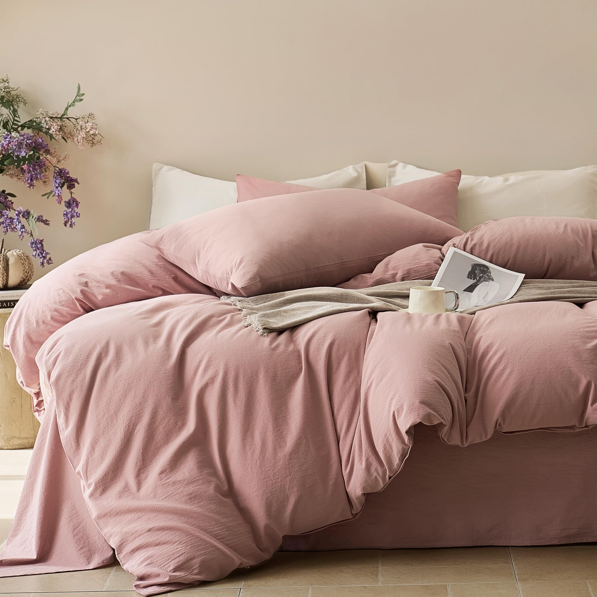 View 1 of ***PARTIAL SET*** JELLYMONI Queen Cotton Duvet Cover Set - Washed Linen-Like Texture