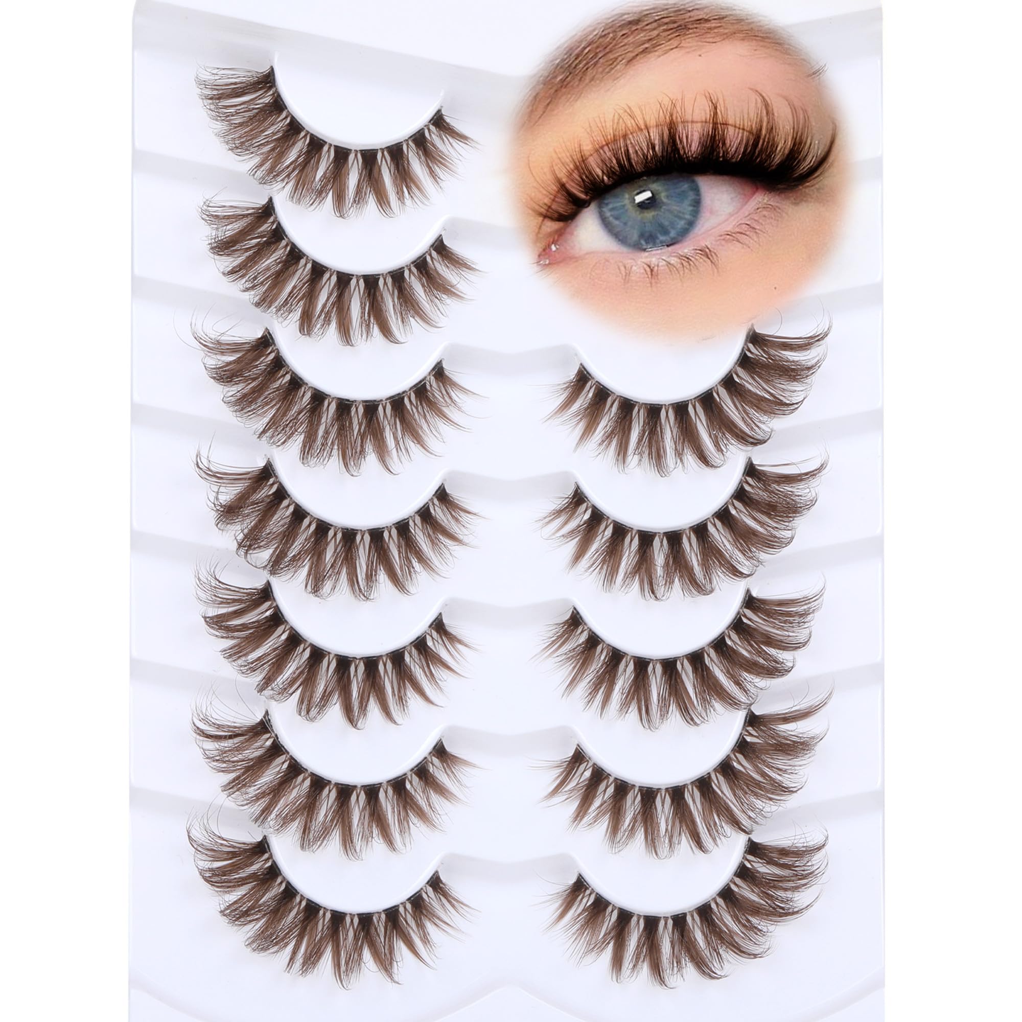 Brown Lashes Wispy Cat Eye Lashes Brown Eyelashes Clear Band CD-Curly False Eyelashes 7 Pairs Fake Eyelashes 11-18mm Full Strip Lashes by Ruairie