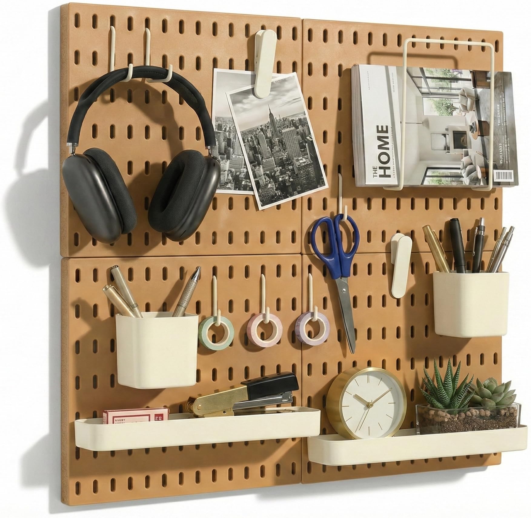 Keepo Pegboard Combination Kit, Pegboards and Accessories Modular Hanging for Wall Organizer, Crafts Organization, Ornaments Display, Nursery Storage, Peg Board (Tan Brown, 22″×22″)