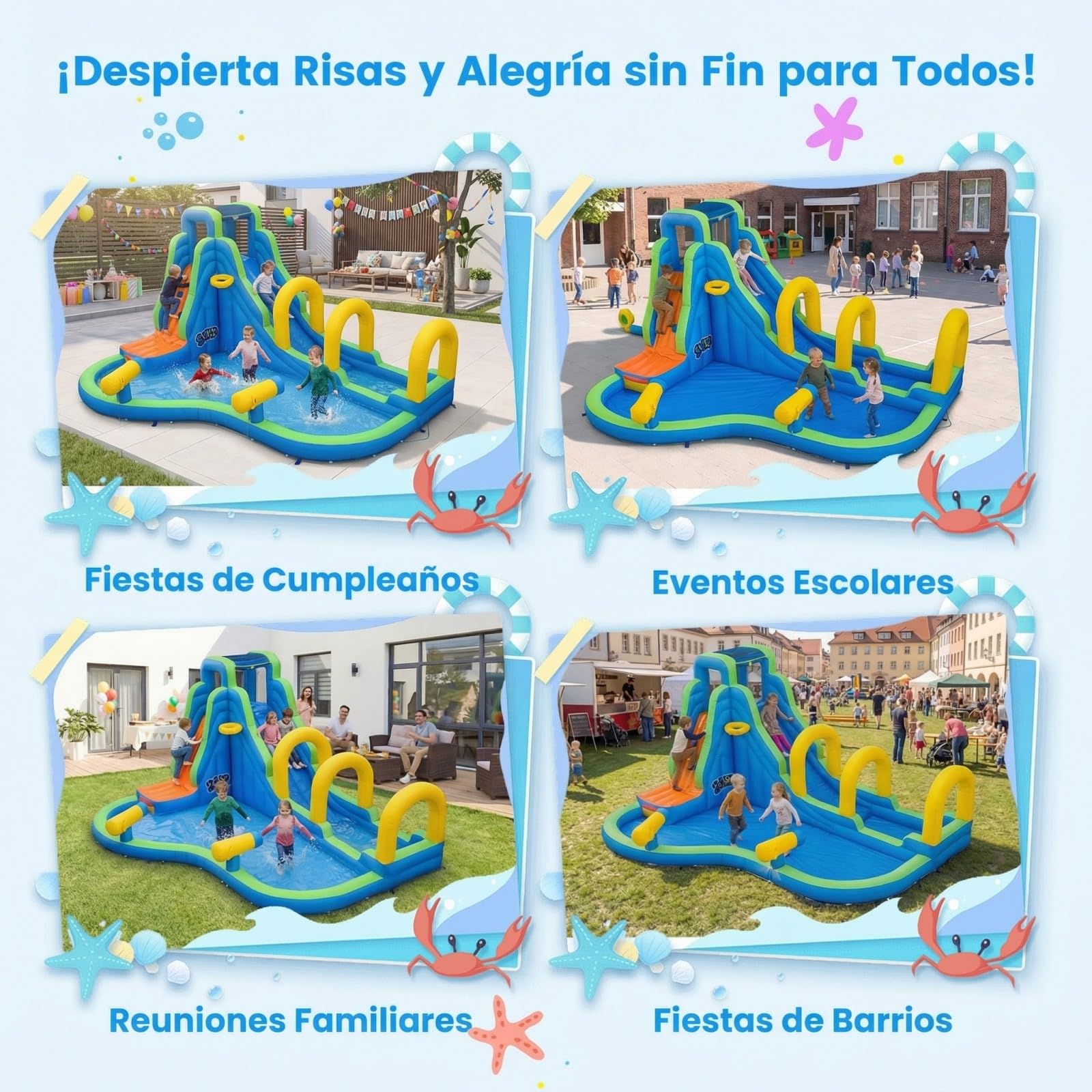 COSTWAY Castillo Hinchable para Niños con Tobogán Acuático, 465 x 345 x 242 Castillo Inflable, Colchoneta Hinchable Niños de 3-12 años (con soplador de 850W)