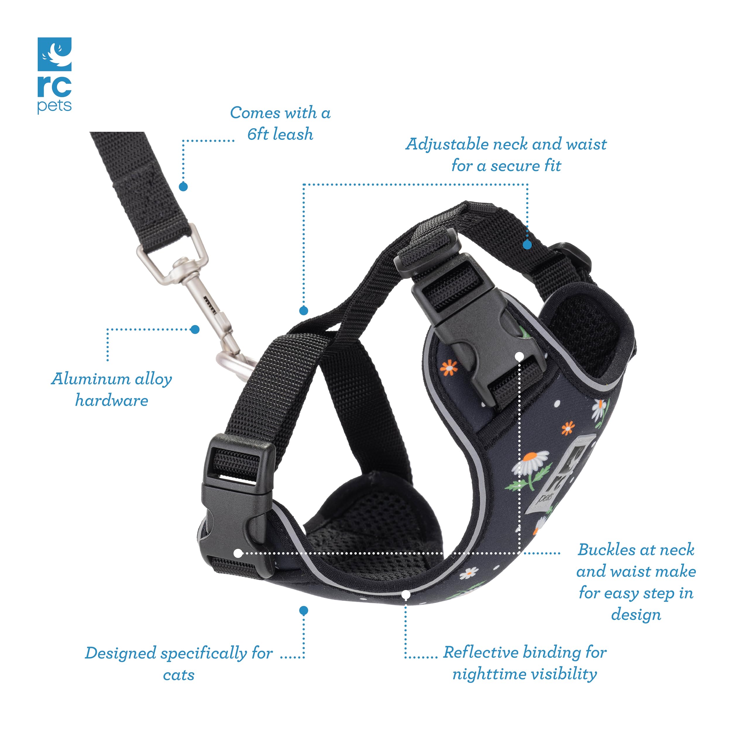 RC Pet Products Adventure Kitty - Arnés para pasear Gatos, Mediano, Margaritas (53804347)