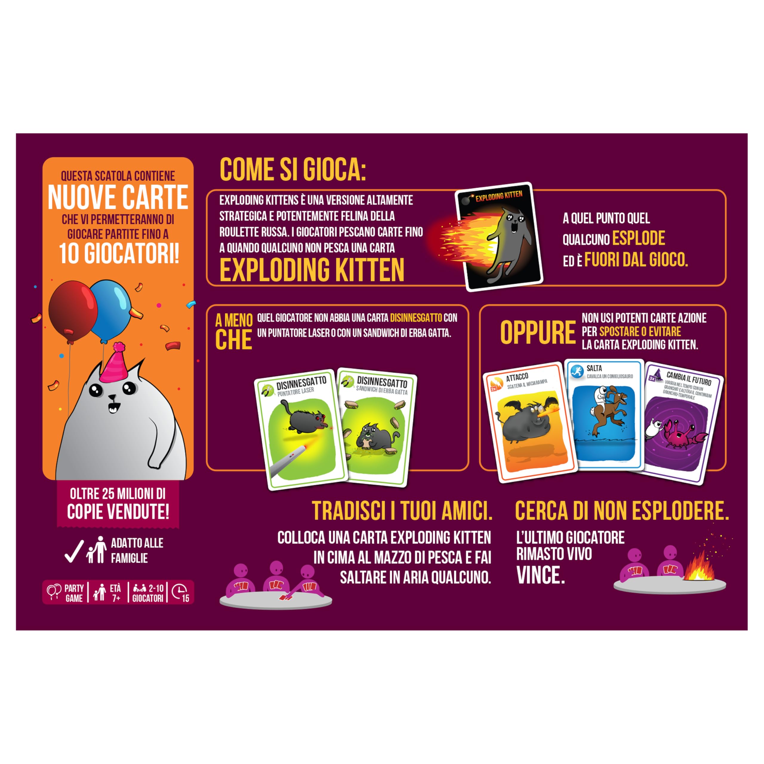 Exploding Kittens Asmodee PARTY PACK – Nuova Versione – Gioco da Tavolo Divertente per Famiglie, Bambini e Amici – Carte da Gioco – Idea Regalo – 2-10 Giocatori – 7+ Anni – Edizione in Italiano - 4