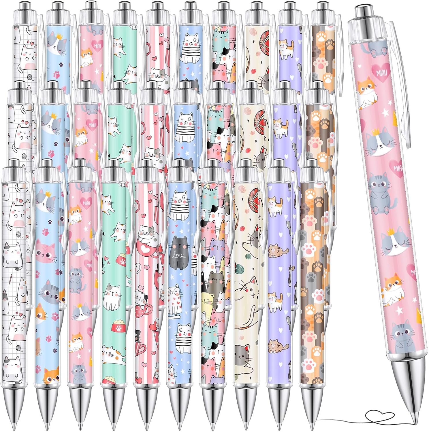 Supervitae 30 Pcs Cat Ballpoint Pens Cute Kawaii Cats Themed Pen Animal 1.00 mm Black Ink Pen Fine Point Smooth Writing for Journaling Aesthetic Office Supplies Cat Gifts for Women Cat Lovers Birthday