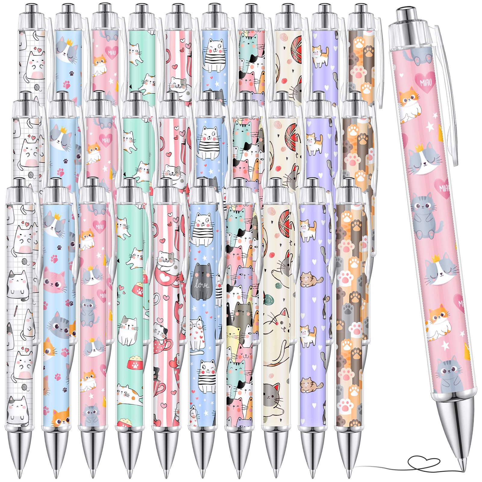 Supervitae 30 Pcs Cat Ballpoint Pens Cute Kawaii Cats Themed Pen Animal 1.00 mm Black Ink Pen Fine Point Smooth Writing for Journaling Aesthetic